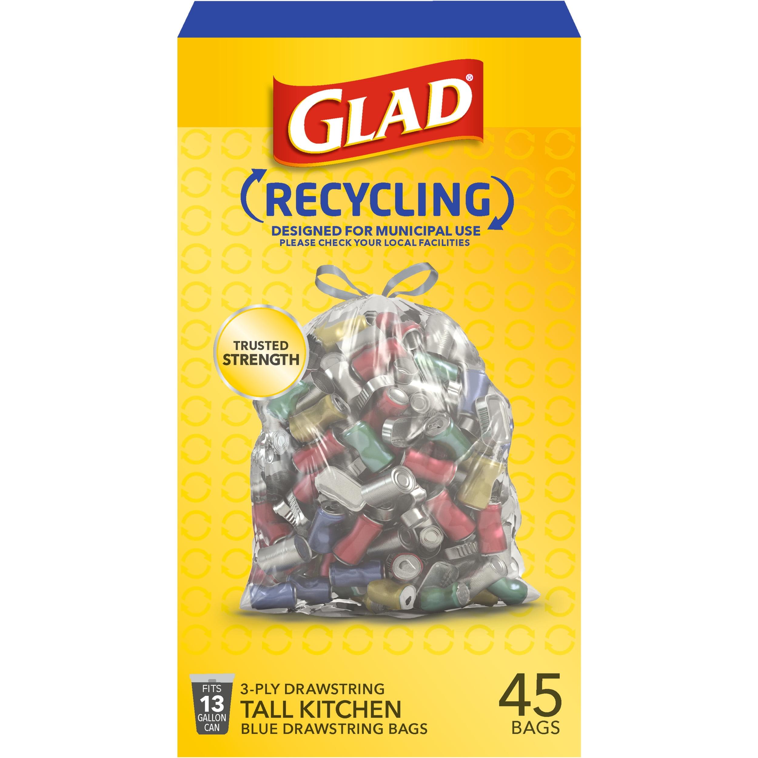 Glad Tall Kitchen Drawstring Recycling Bags + Clear Trash Bags - 13gal/45ct