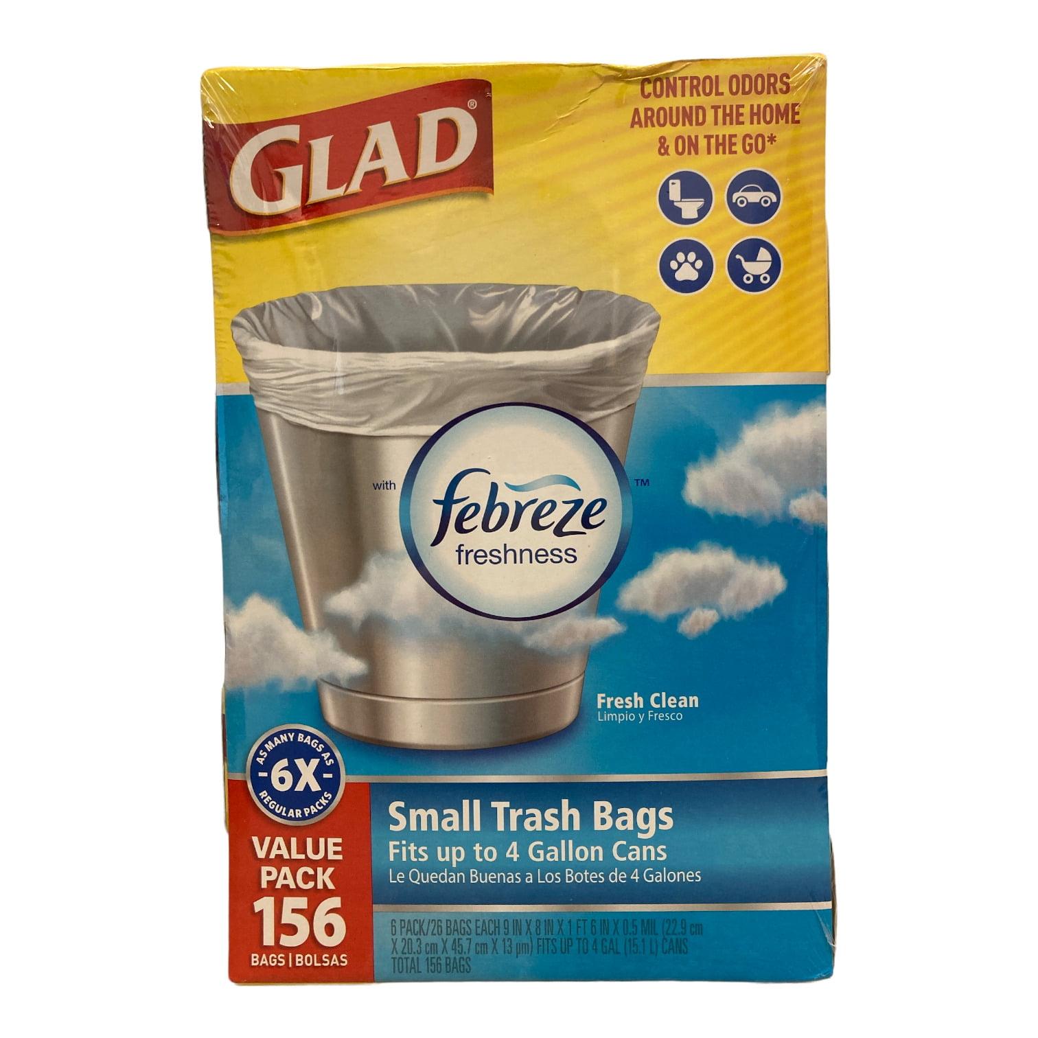 Glad OdorShield Small Trash Bags - Febreze Fresh Clean - 4 Gallon - 26 Count - 6 Pack