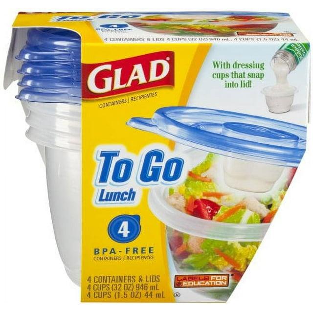 Glad Food Storage Containers - To Go Lunch Container - 32 Ounce - 4 Containers