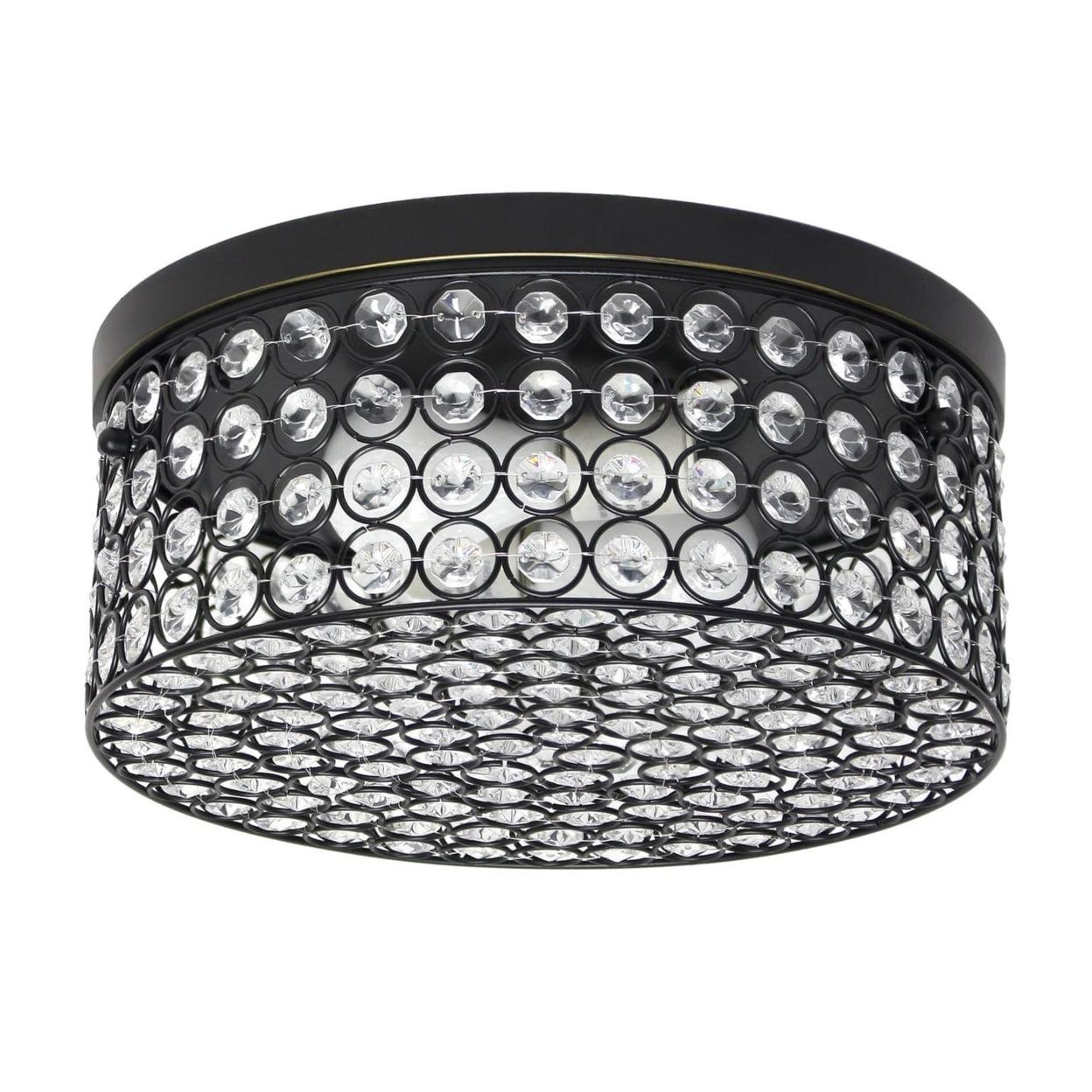 Elegant Crystal and Bronze 12" Flush Mount Ceiling Fixture