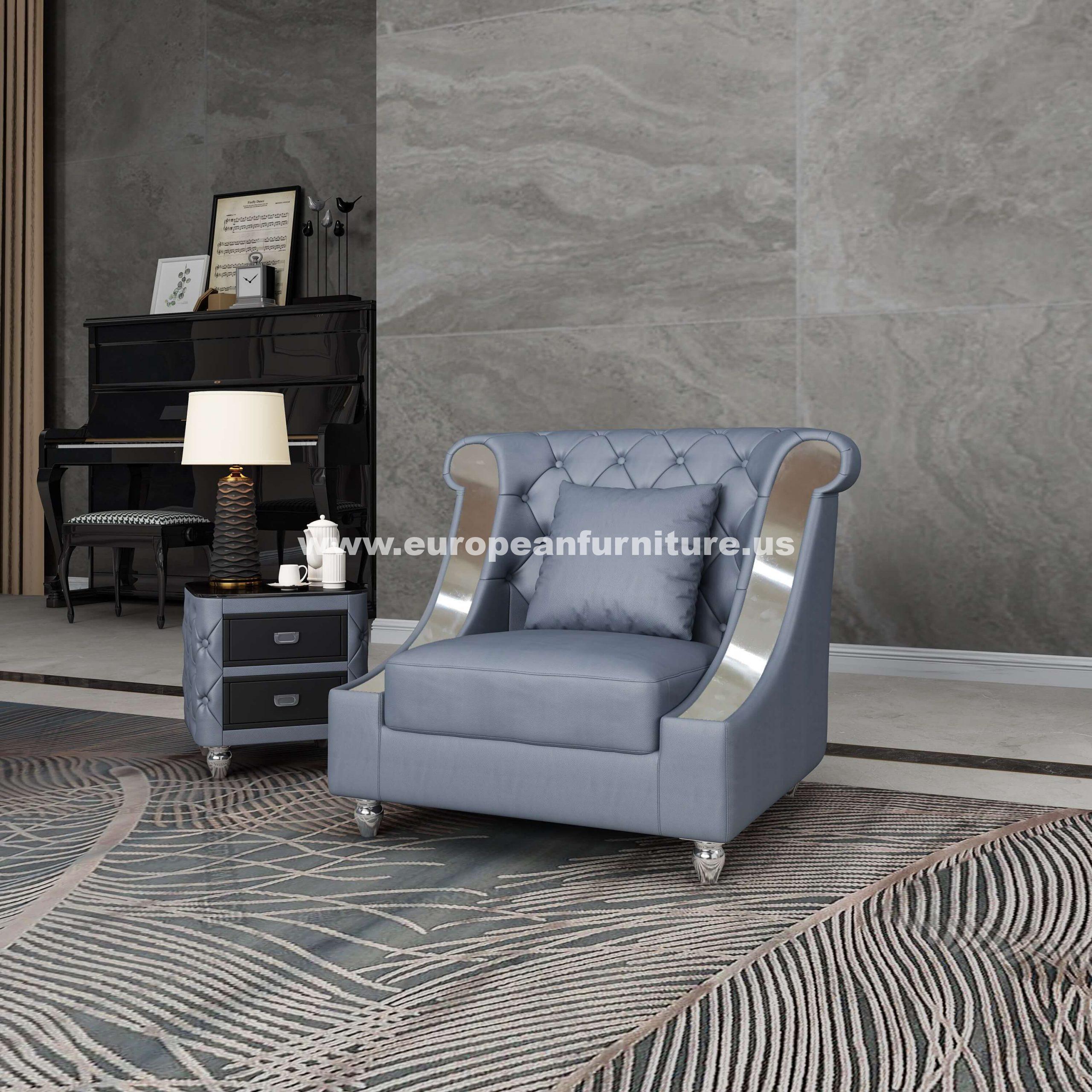 Mayfair Glam Gray Italian Leather Contemporary Chair