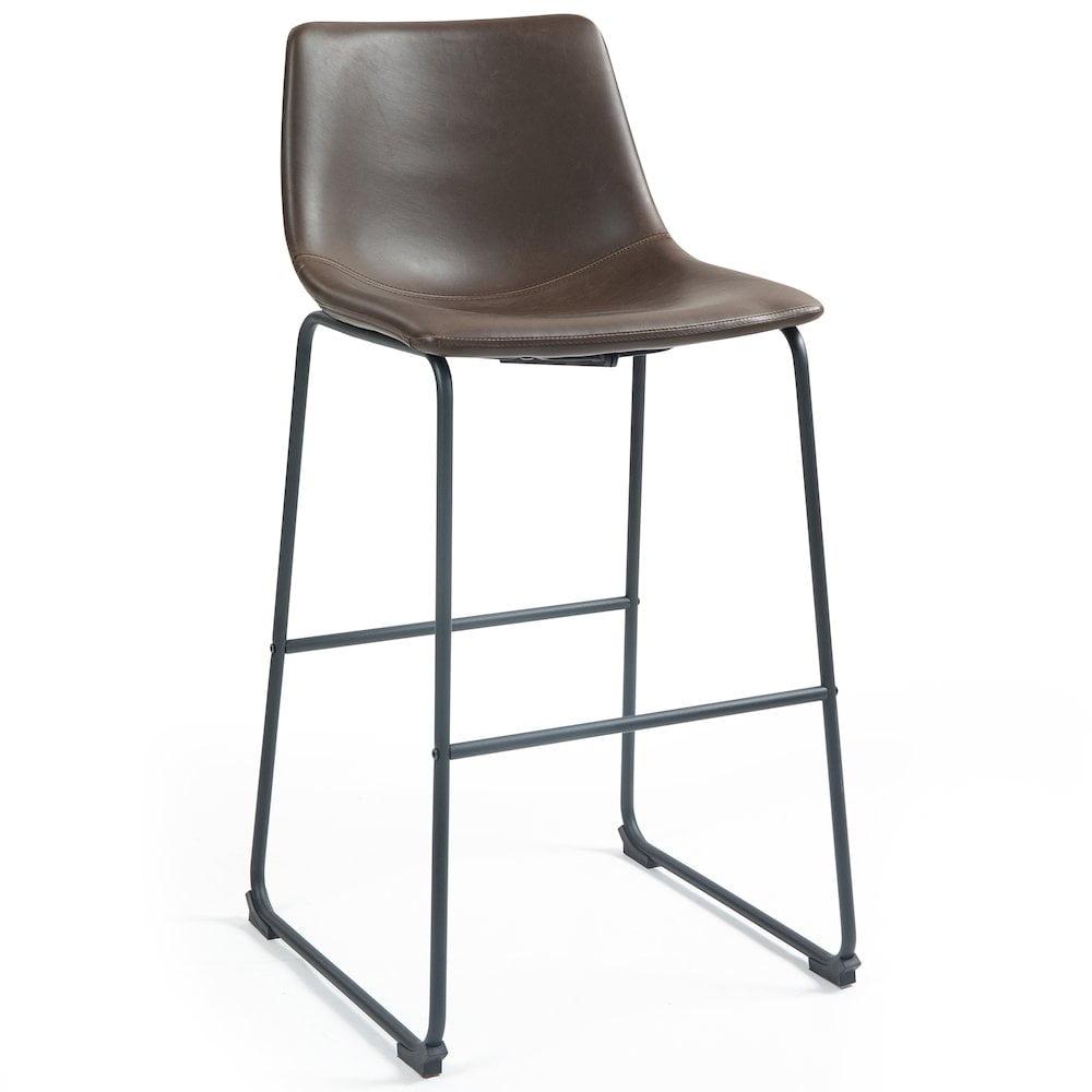 Glamour Home Adan 28.5" Modern Faux Leather Bar Stools in Dark Brown (Set of 2)