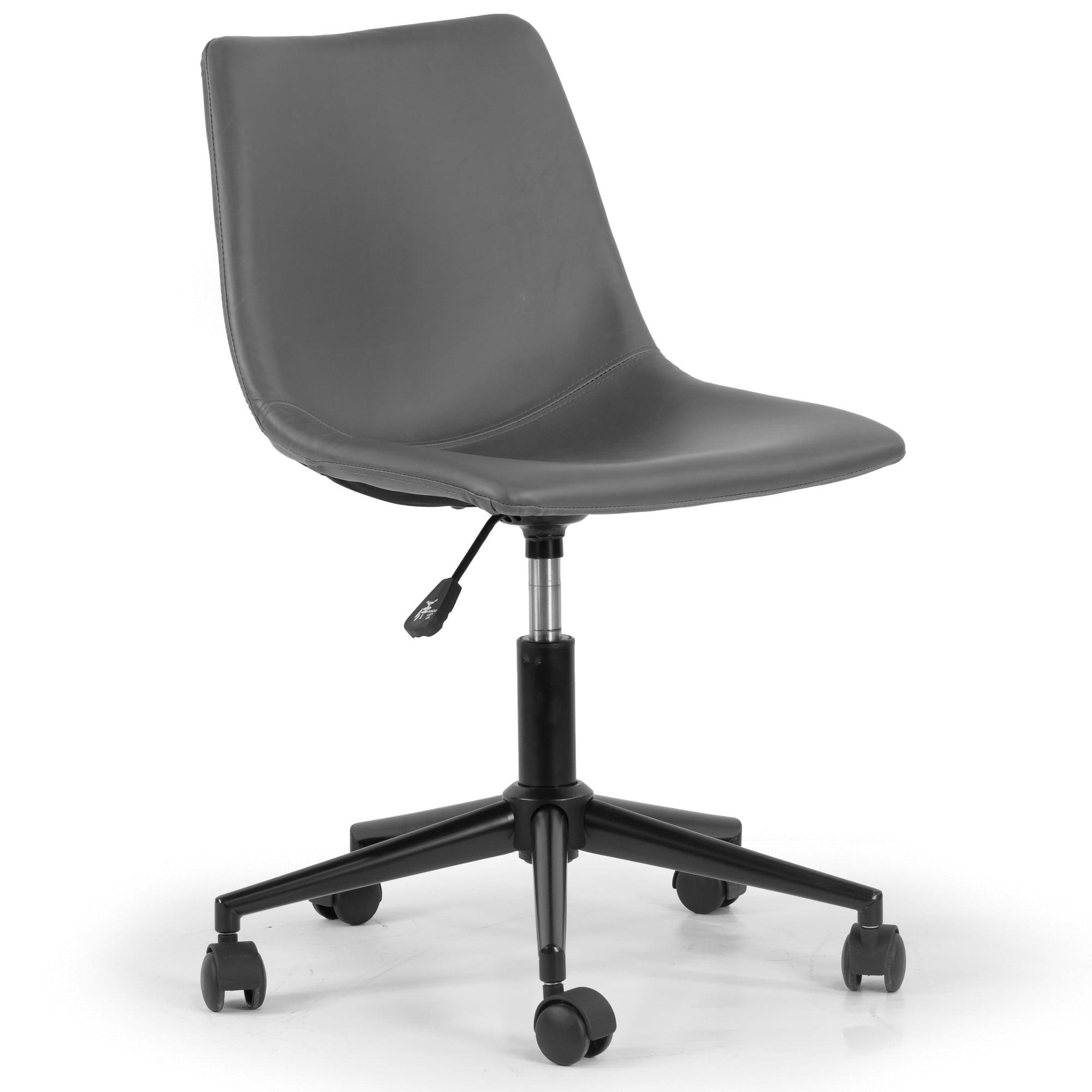 Gray Faux Leather Armless Swivel Task Chair with Metal Base