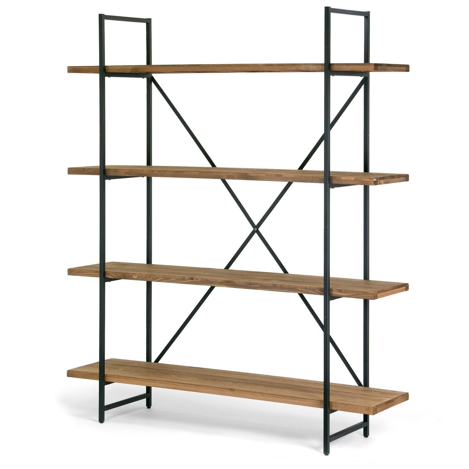 Modern Industrial Black and Walnut 63" Wood Etagere Bookcase