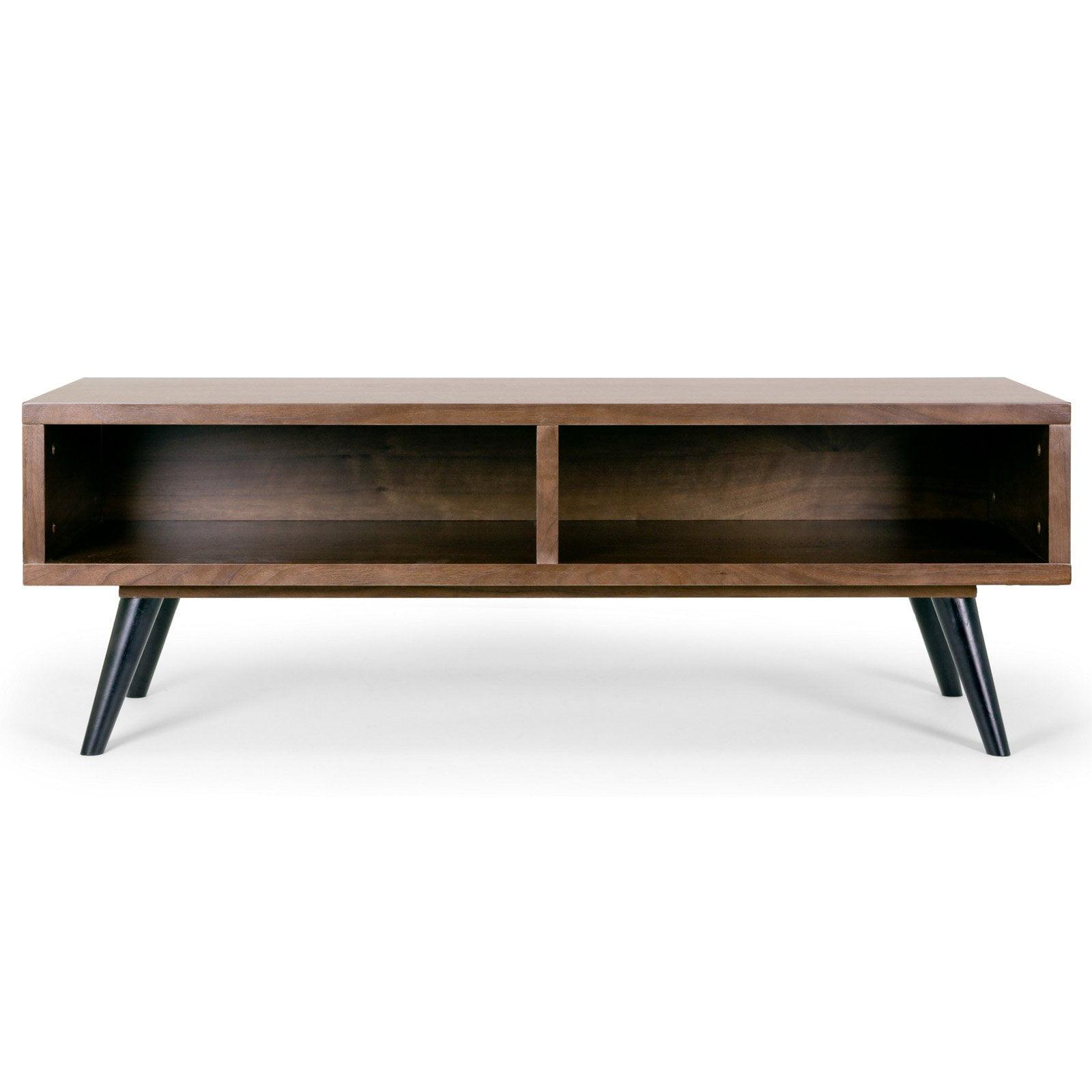 Walnut and Black 50" TV Stand with Open Shelves