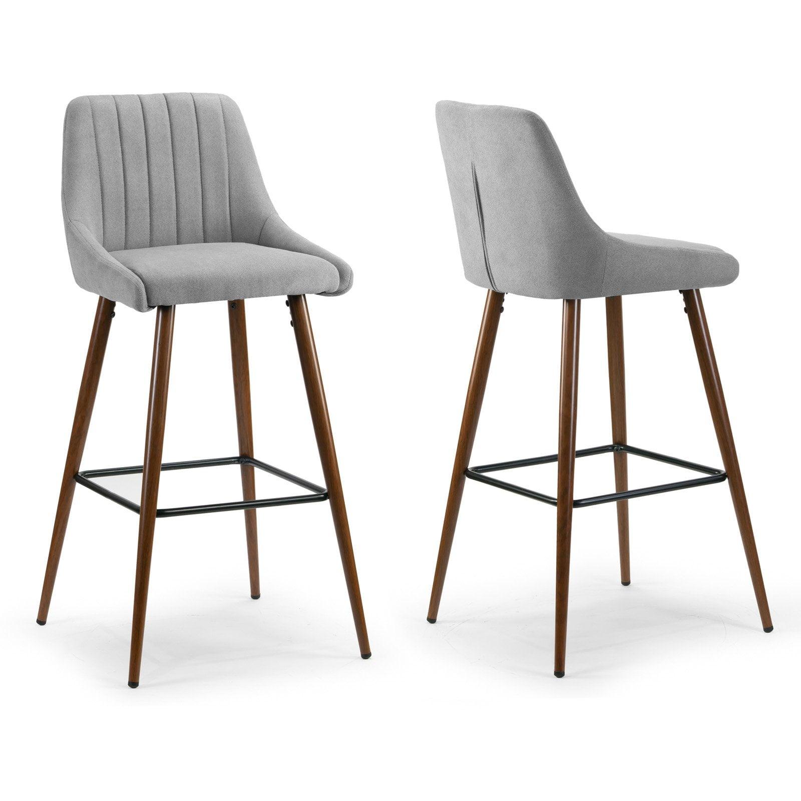 Modern Light Gray Fabric Bar Stools with Polished Metal Legs (Set of 2)