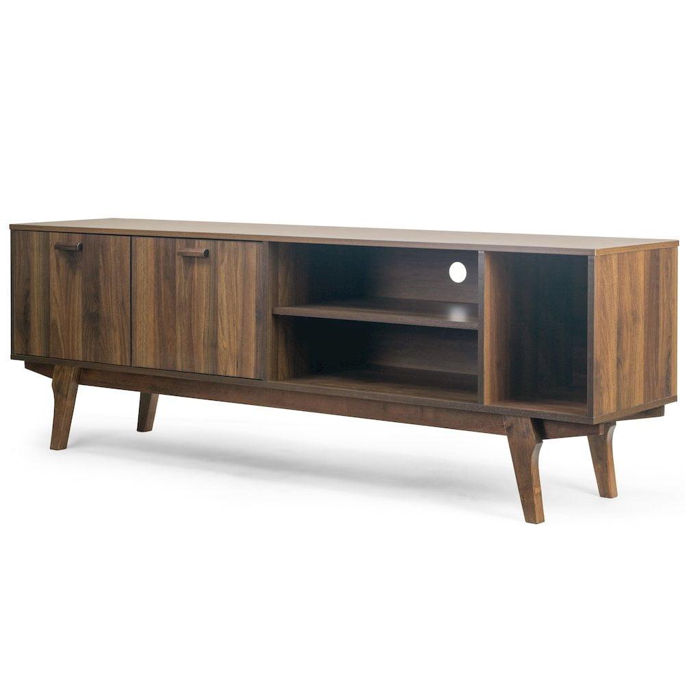 Glamour Home Anona 71" Wood TV Stand with 2 Cabinets and Open Shelves in Walnut