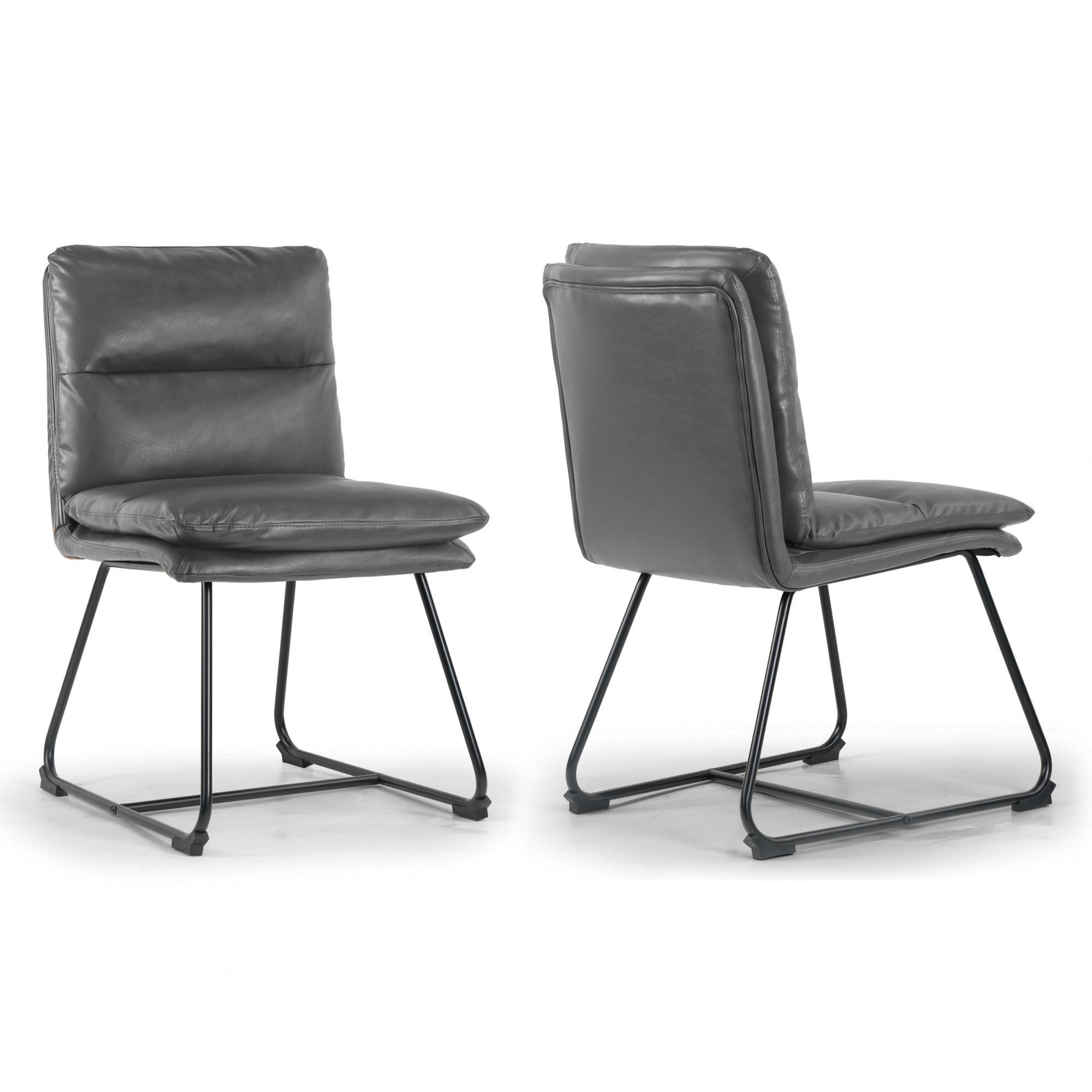 Set of 2 Gray Faux Leather Upholstered Dining Chairs with Iron Frame