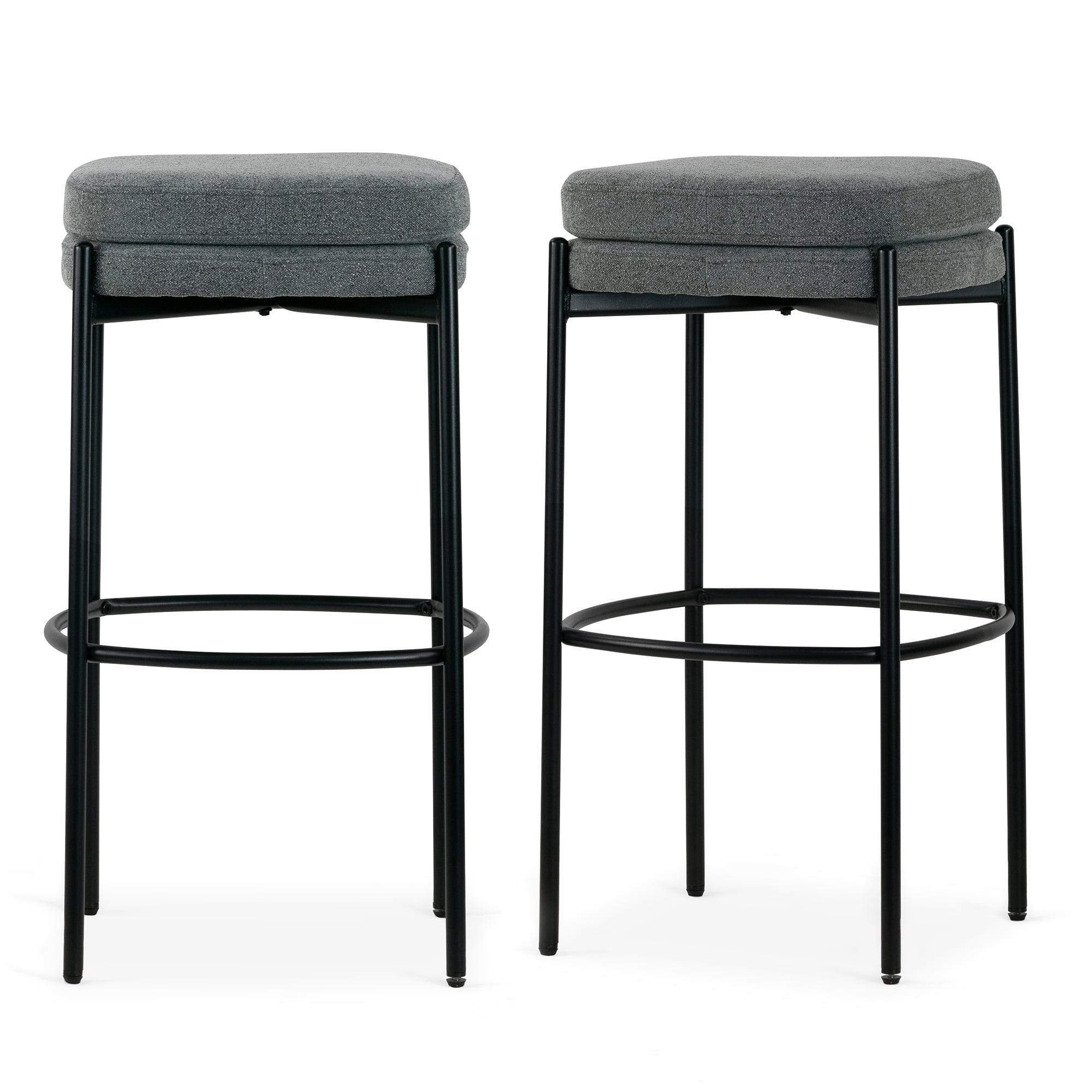 Glamour Home Avril 30" Fabric & Iron Bar Stool in Gray/Black (Set of 2)