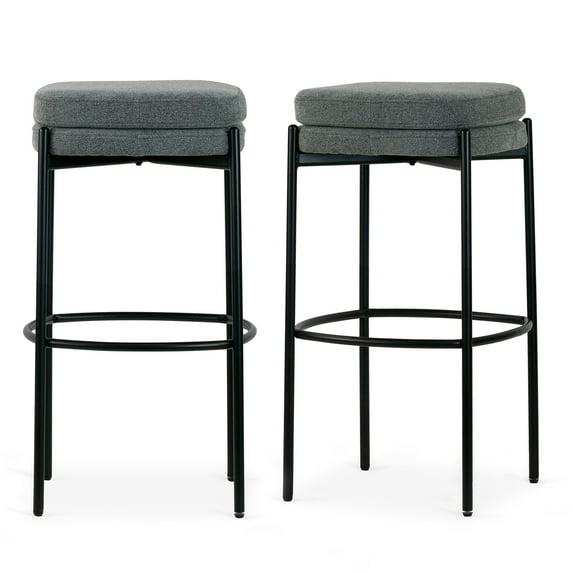 Glamour Home Avril Taburete de Bar de Tela y Hierro de 30" en Gris/negro (Juego de 2)