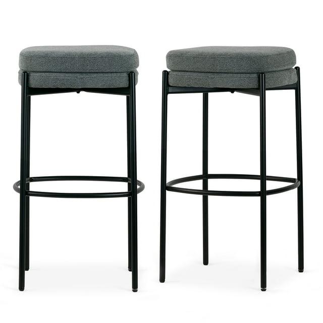 Glamour Home Avril 30" Fabric & Iron Bar Stool in Gray/Black (Set of 2)