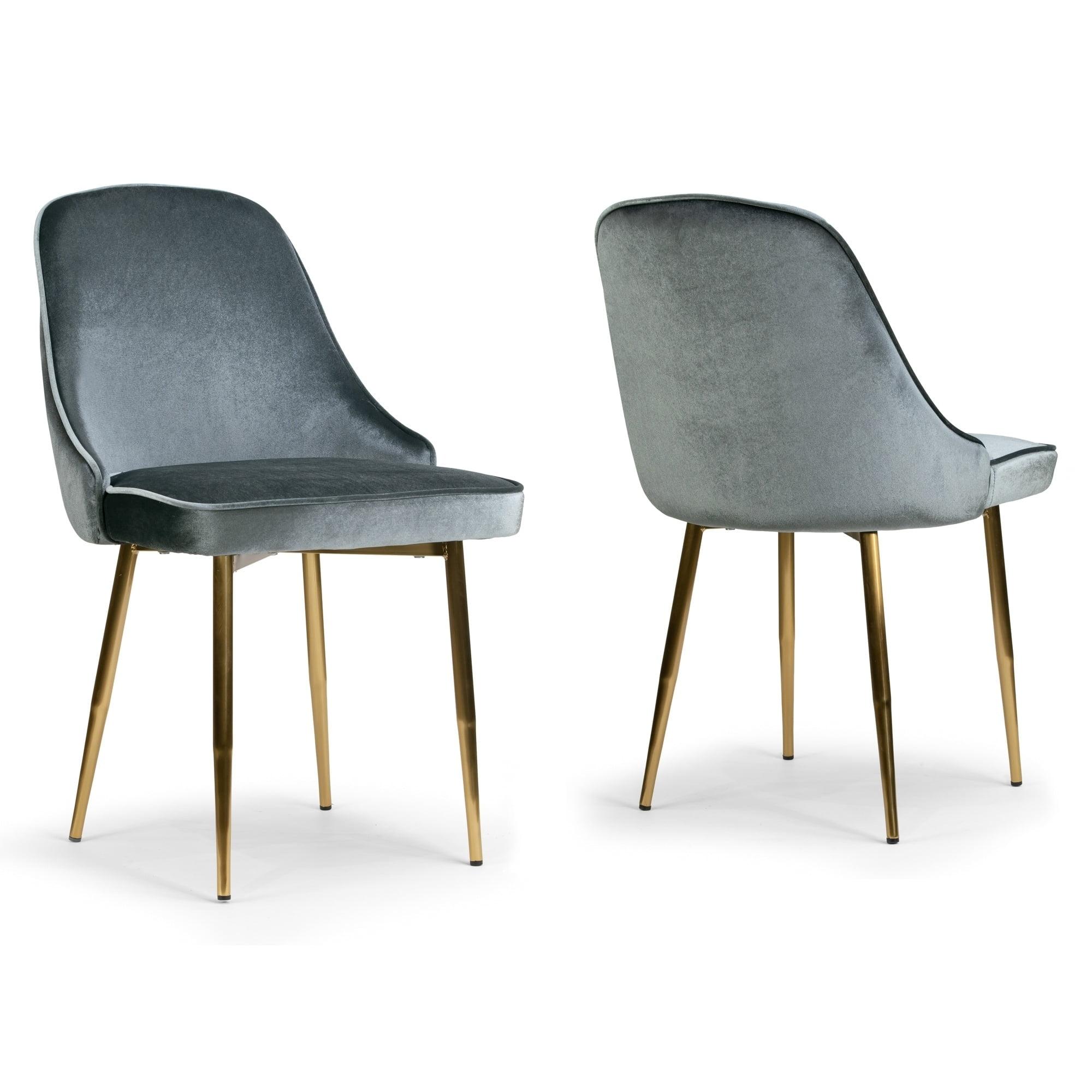 Glamour Home Set of 2 Alpha Grey Velvet Chair with Brushed Golden Steel Legs