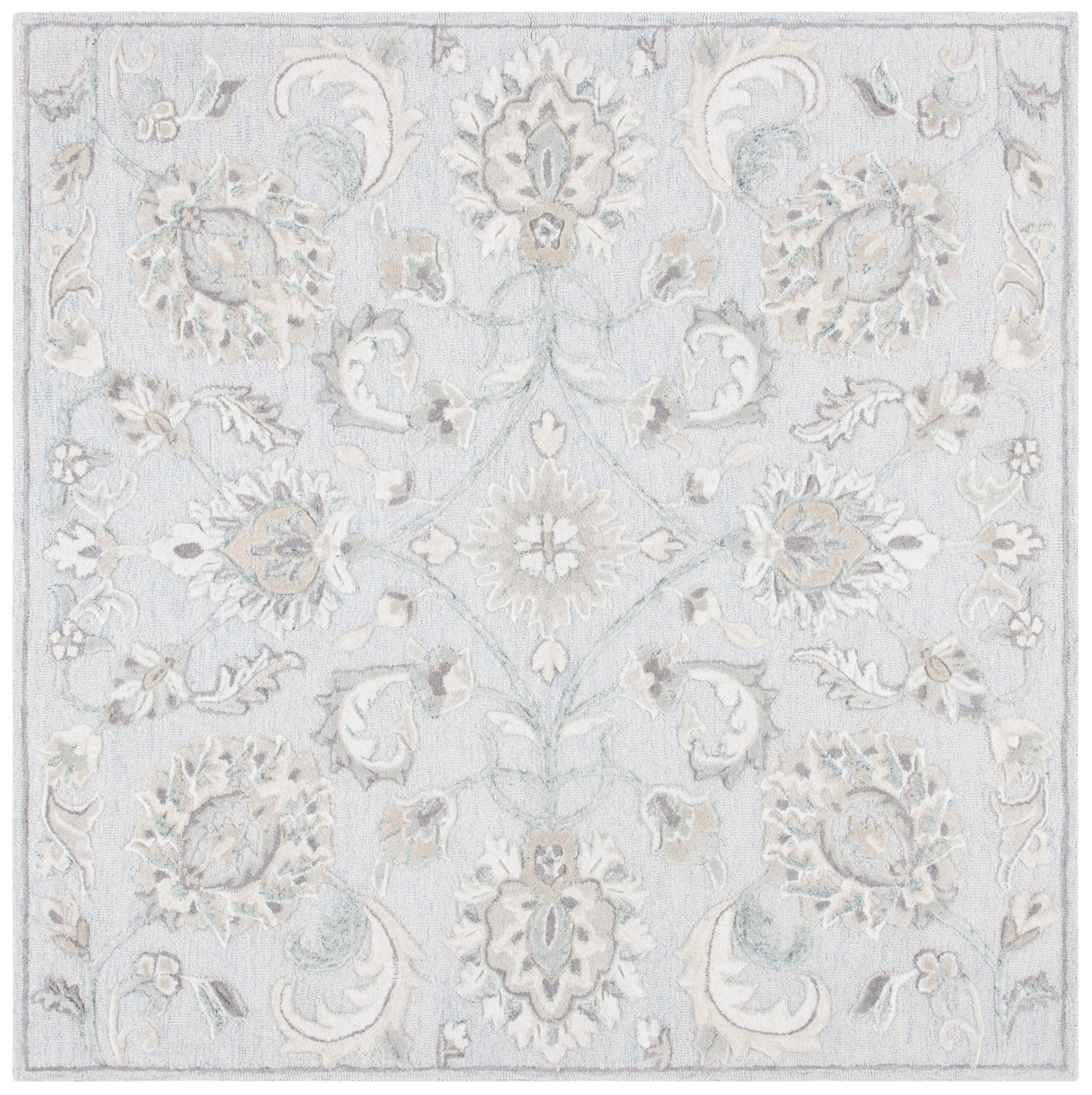 Light Blue and Ivory Square Hand-Tufted Wool Area Rug