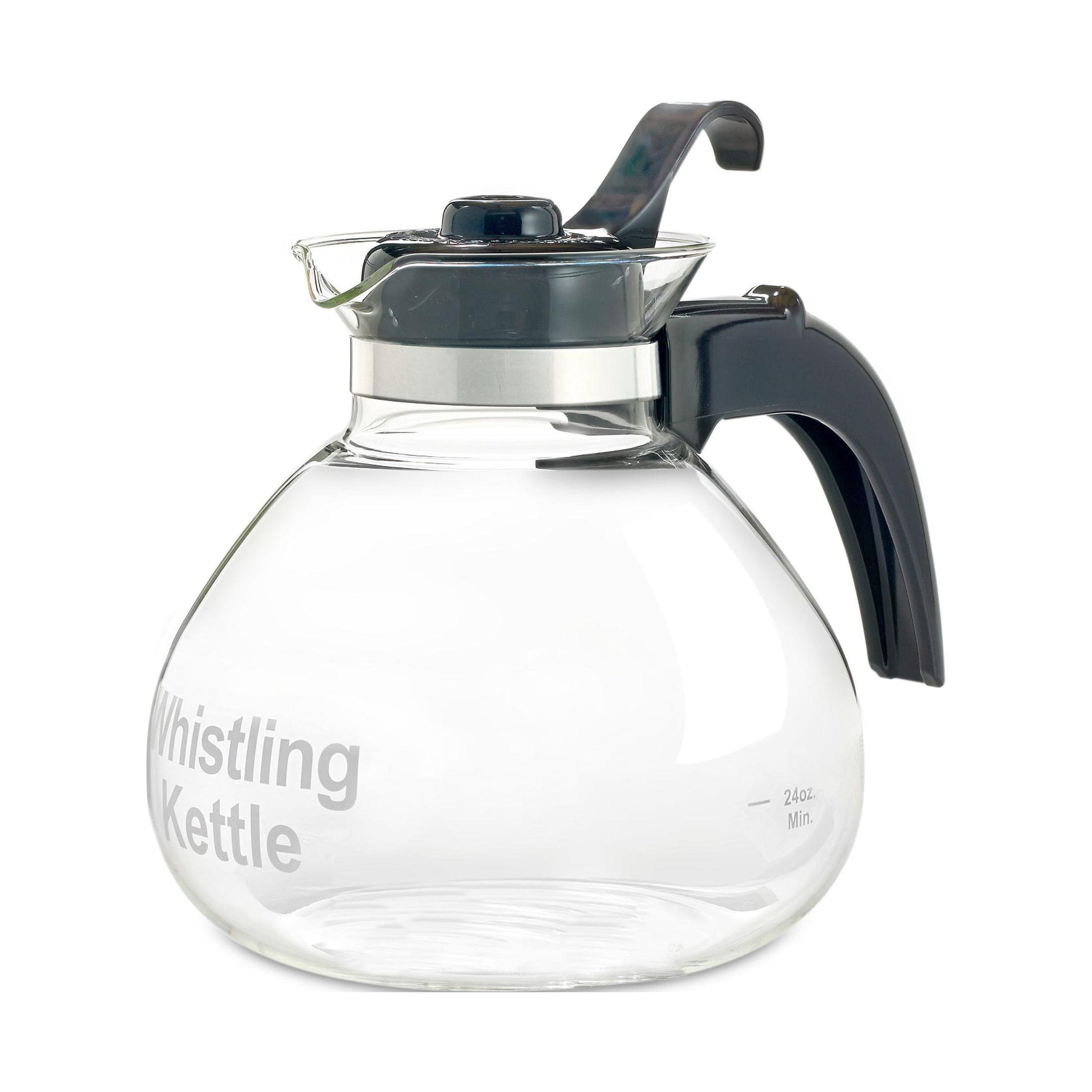 Café Brew Collection Clear Glass Whistling Tea Kettle, to Purely Brew Tea With No Metallic Taste or Other Carafe Flavors, 12 Cup Capacity