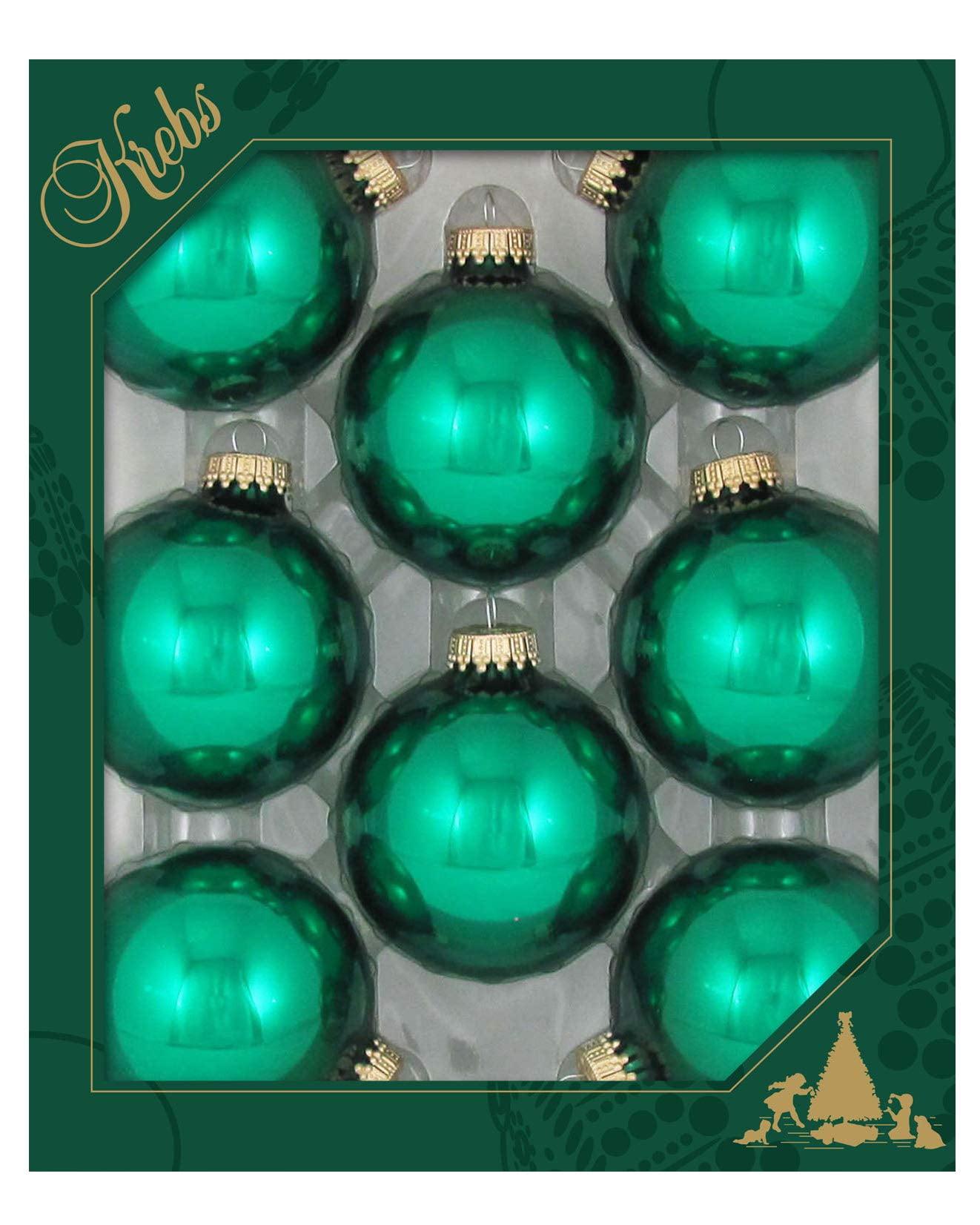 Christmas By Krebs - 67mm / 2.625" Designer Glass Baubles, Shiny Emerald Green [8 Pieces]