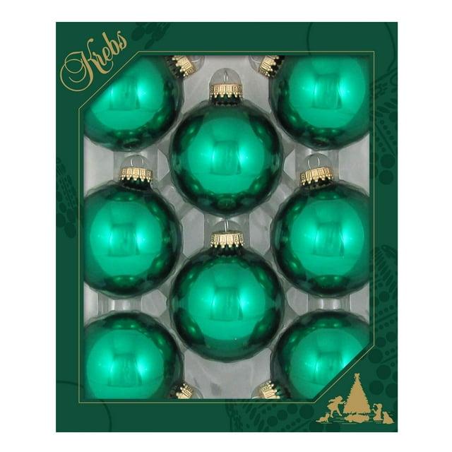 Christmas By Krebs - 67mm / 2.625" Designer Glass Baubles, Shiny Emerald Green [8 Pieces]