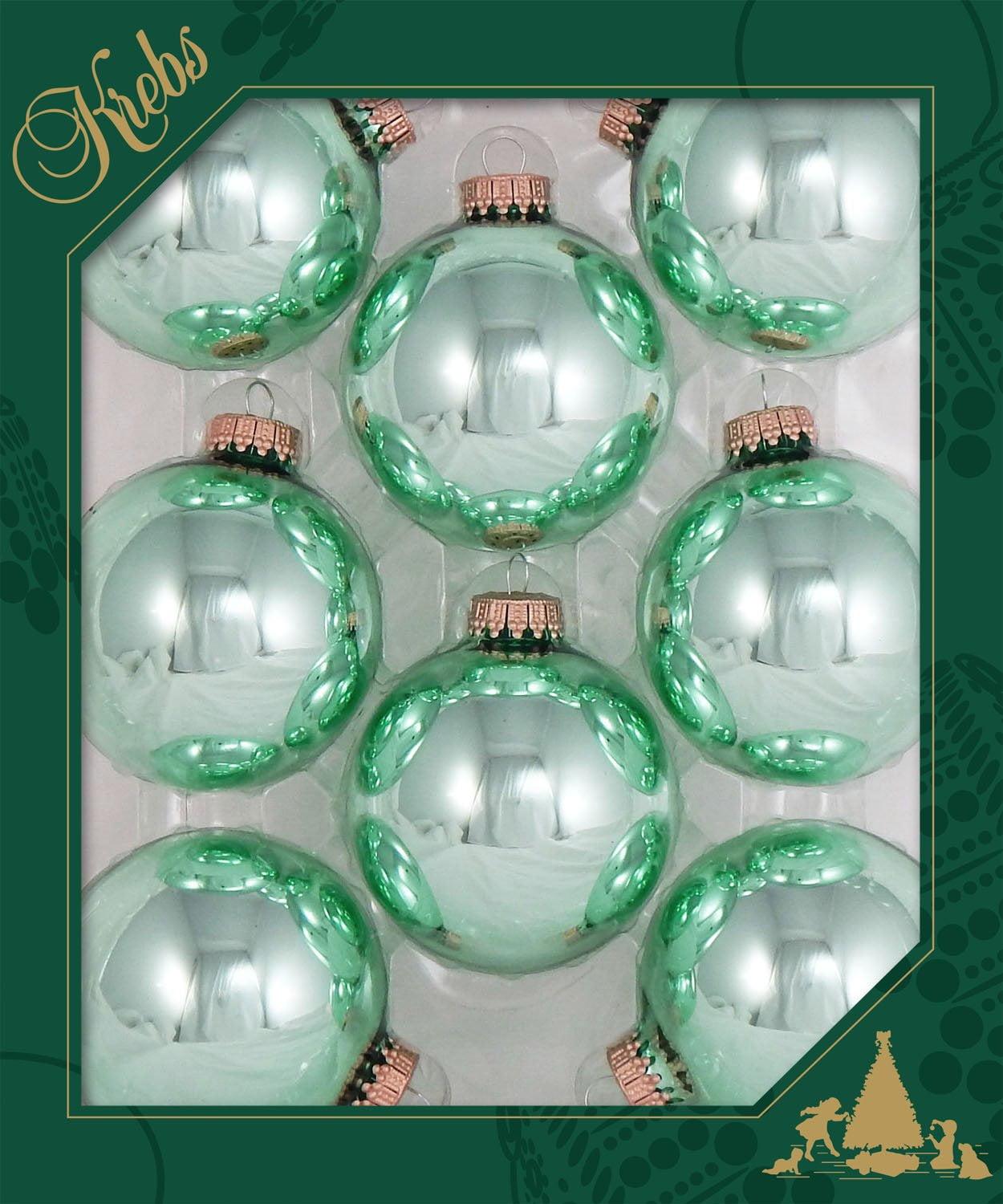 2 5/8" (67mm) Seamless Glass Ornament 8 Pieces, Decorated Designer Heirloom