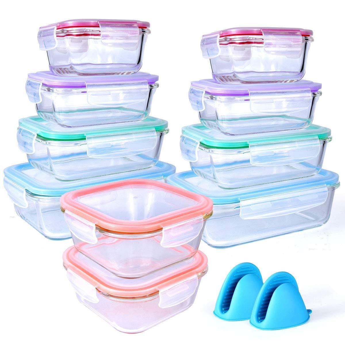 22-Piece Clear Borosilicate Glass Food Storage Set with Colorful Lids