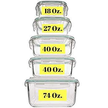 Razab 10-Piece Glass Food Storage Containers with Airtight Lids – Leakproof, BPA-Free, Oven, Microwave, Freezer & Dishwasher Safe Meal Prep Containers for Kitchen & Pantry Organization