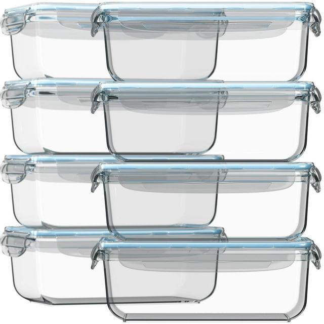 Razab Glass Food Storage Containers with Lids 30 Oz 16 Pc (Set of 8) Airtight Large Reusable Leak Proof BPA Free Food Prep Containers Freezer to Oven Safe