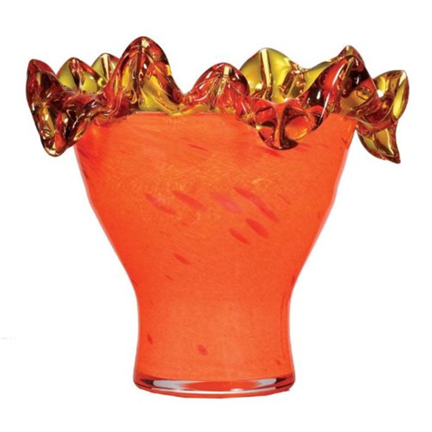 8.75 Inch Orange and Yellow Glass Decorative Bowl