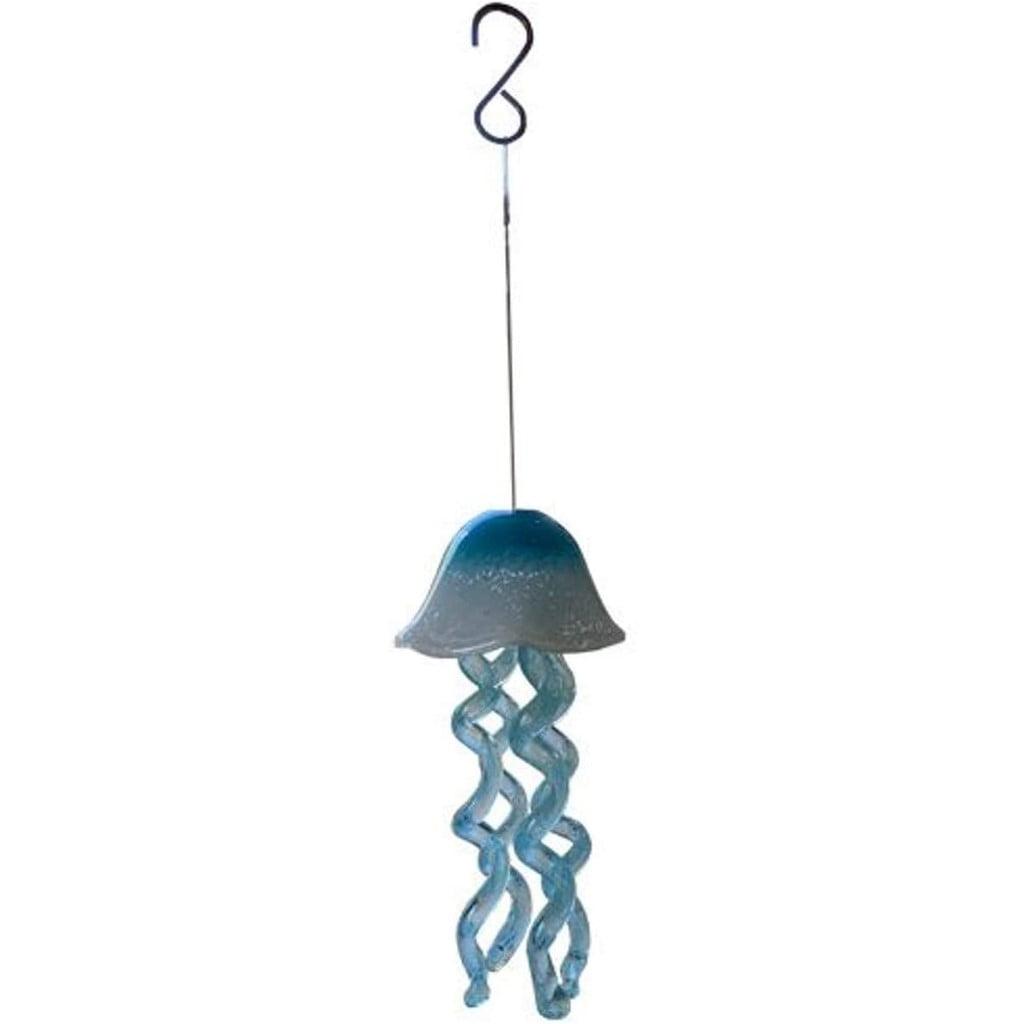 20-Inch Blue and Teal Glass Jellyfish Wind Chime