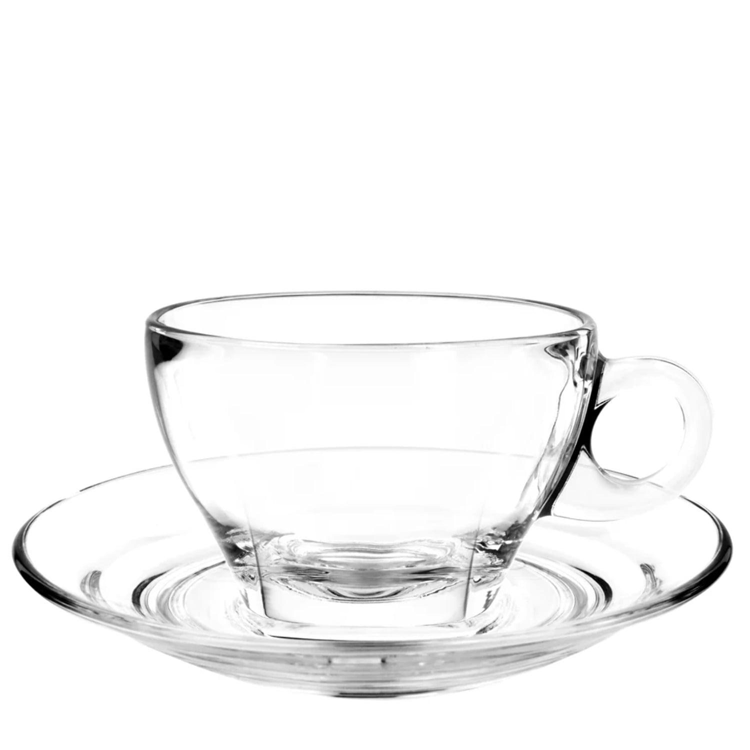 Clear Glass Latte Cups and Saucers Set - 8.75oz - 6 Pieces