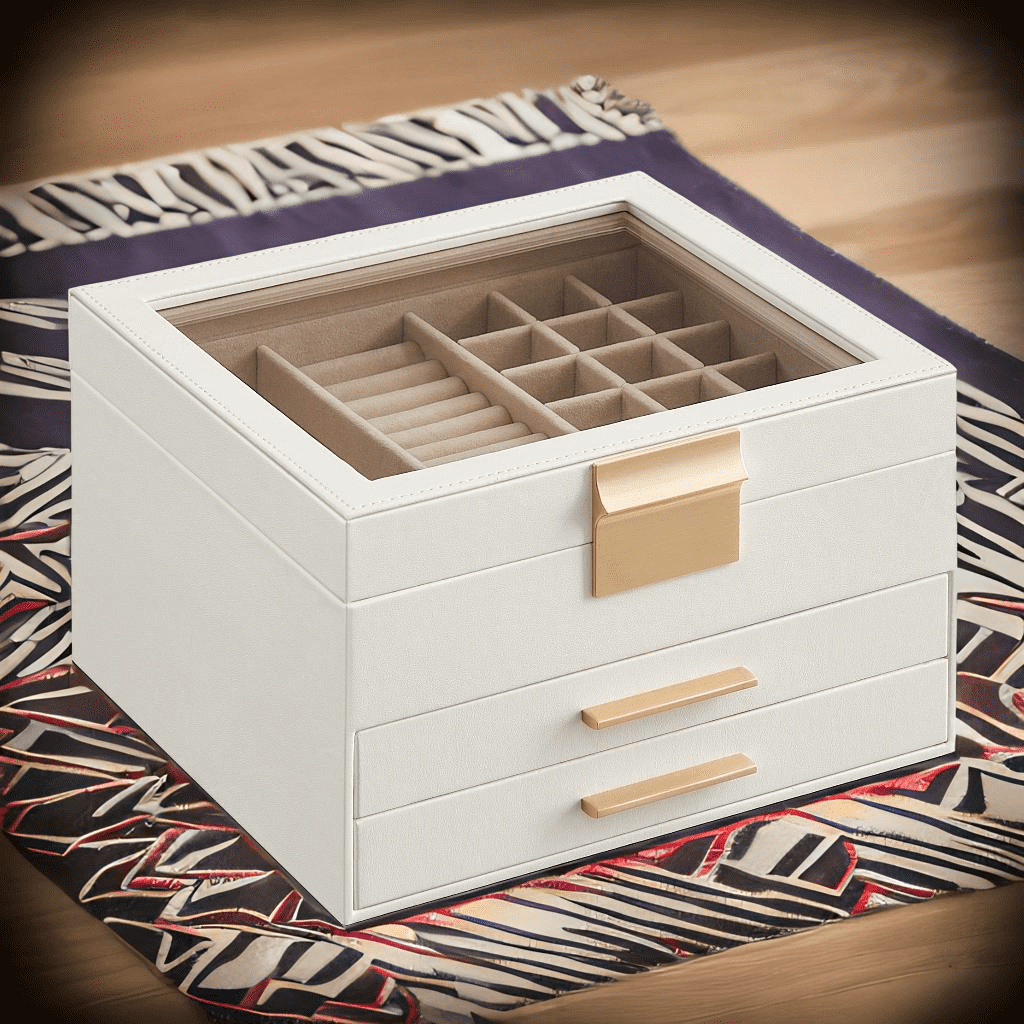 Stack man Big And Small Jewelry, Modern Style, 8 X 9.1 X 5.3 Inches, Valentine's Day Gift, Cloud White And Gold Color UJBC239WT