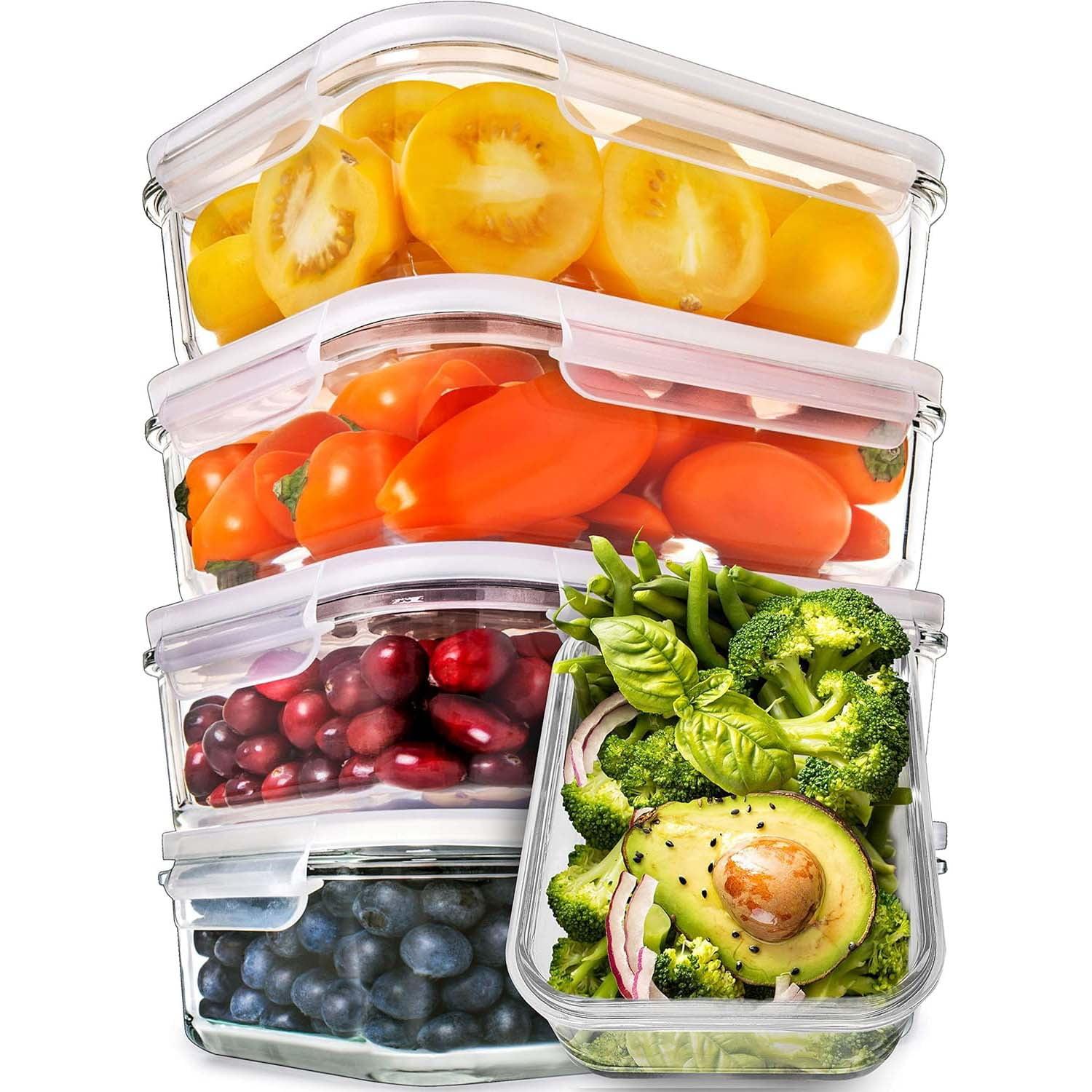 Clear Rectangular Glass Meal Prep Containers with Snap Lids, 5 Pack, 30 Oz