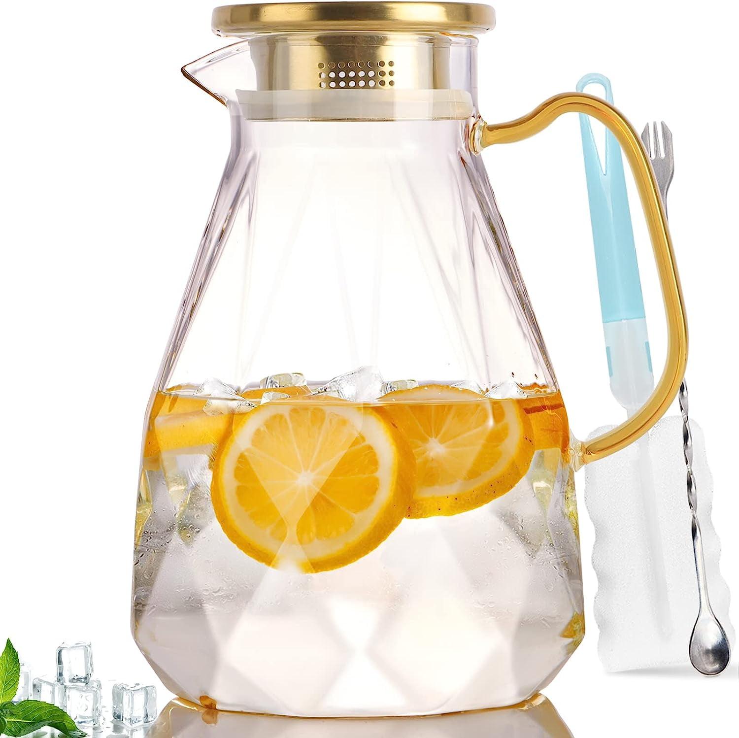 Elegant Diamond Design 74oz Glass Pitcher with Gold Lid