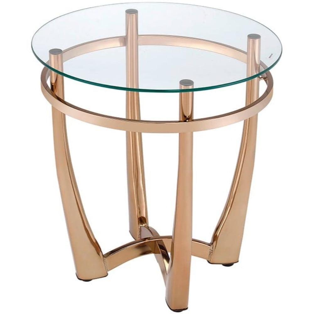 Champagne Metal and Clear Glass Round End Table, 23"