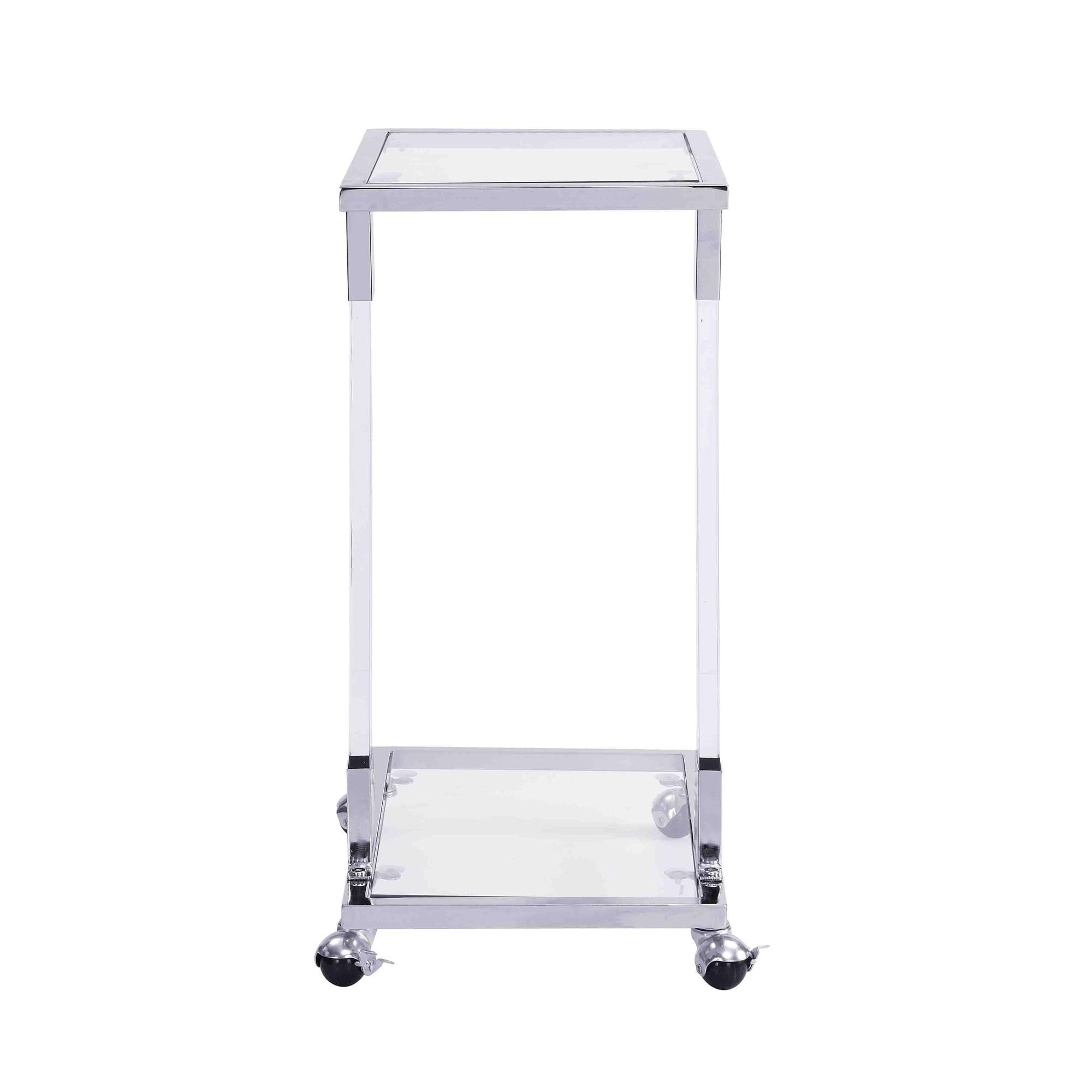 Chrome Glass Top C-Shaped Side Table with Metal Base