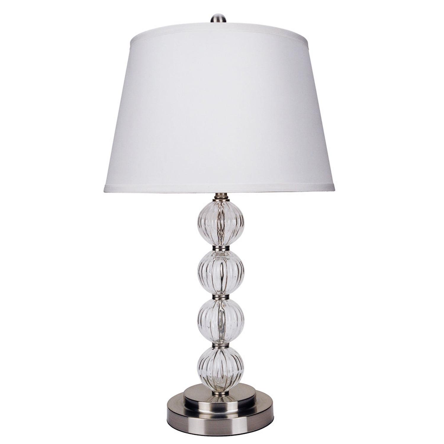 Satin Nickel Modern Bedside Lamp with Linen Bell Shade