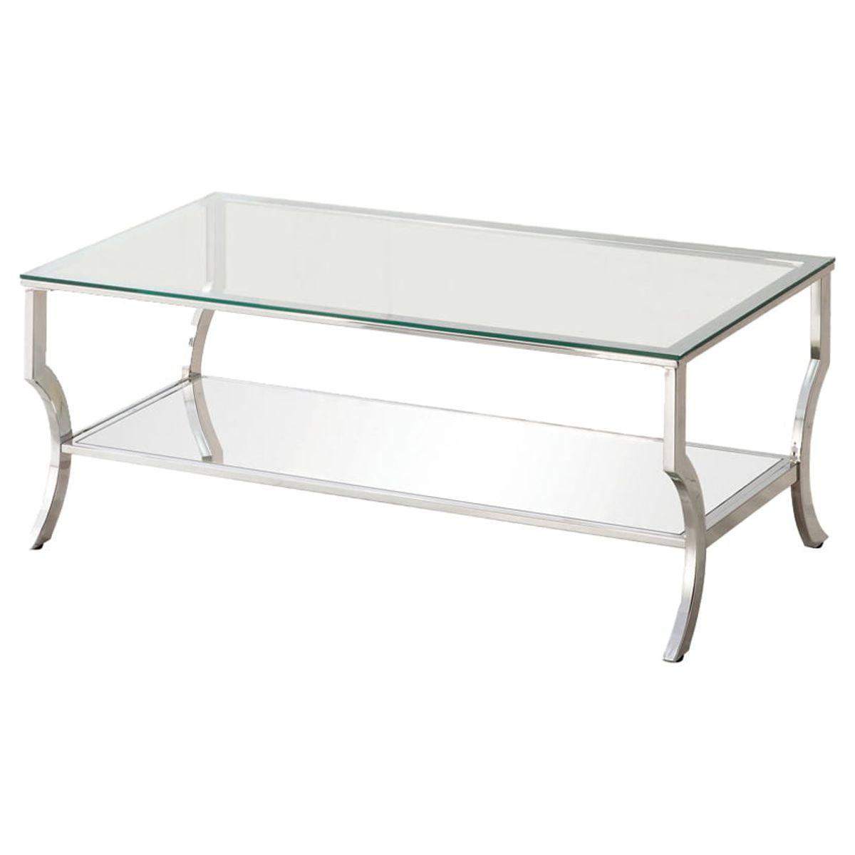 Chic Mirage 24" Rectangular Chrome Coffee Table with Glass Top and Mirrored Shelf