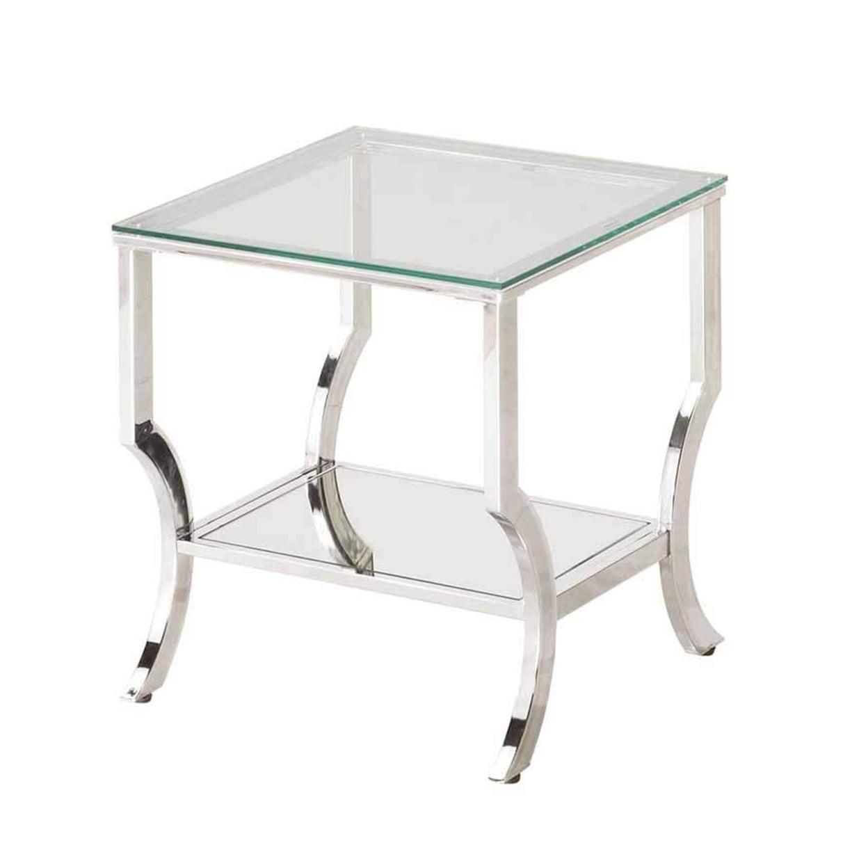 NLIBOOMLife Square End Table with Mirrored  Chrome / Tempered Glass 720337