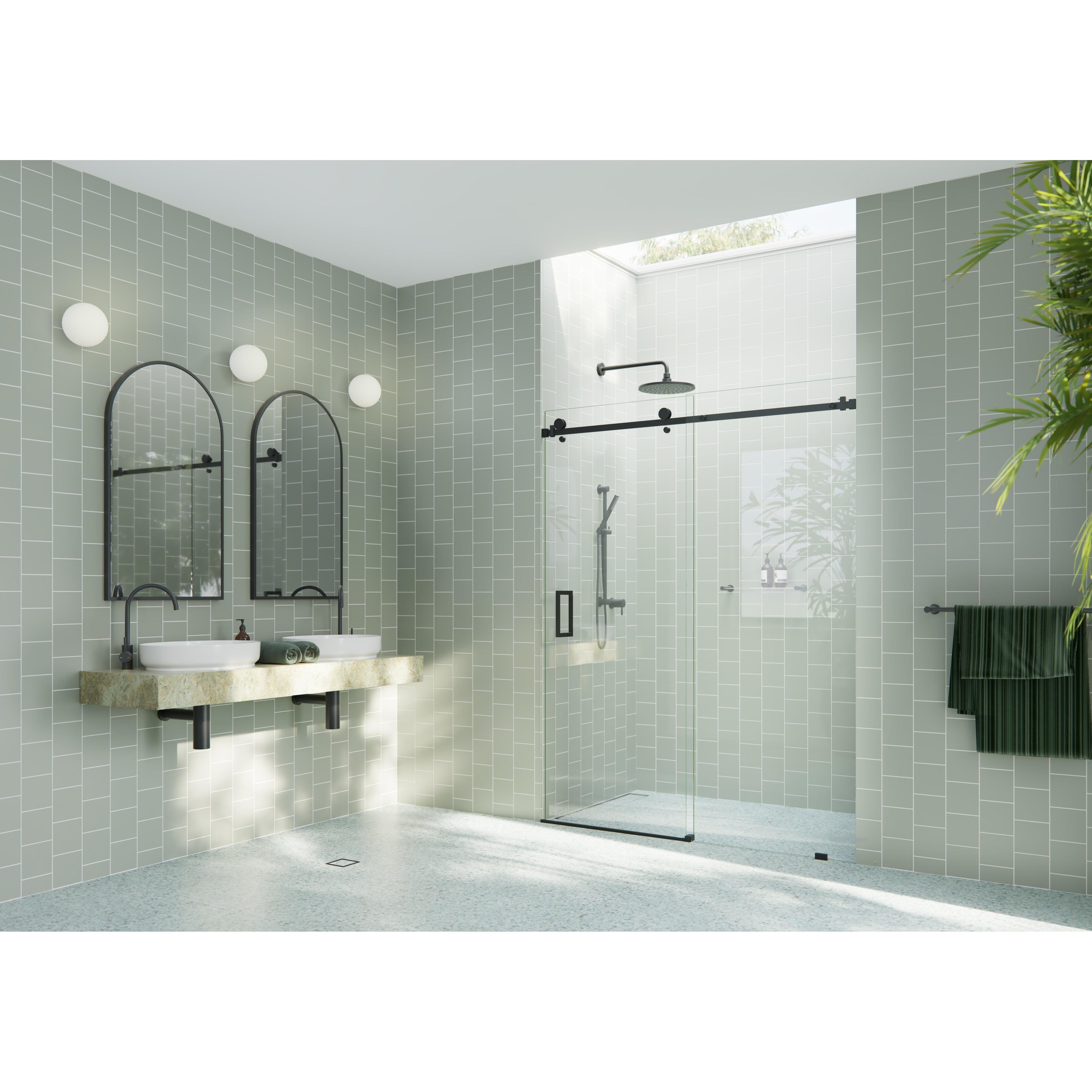 Astro 78" Frameless Glass Sliding Shower Door with Matte Black Hardware