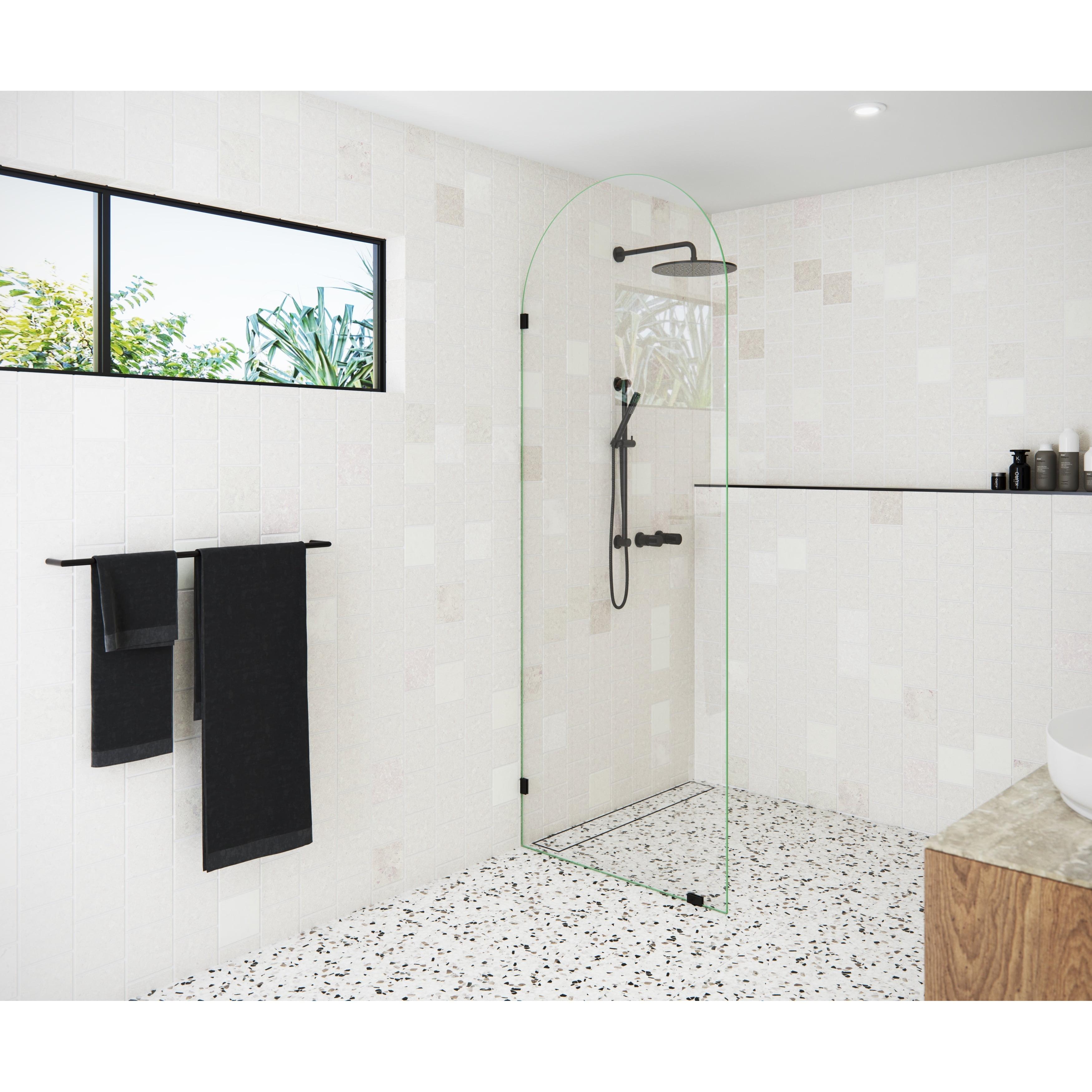 Venus 32 in. x 86.75 in. Fully Frameless Arched Single Fixed Shower Panel