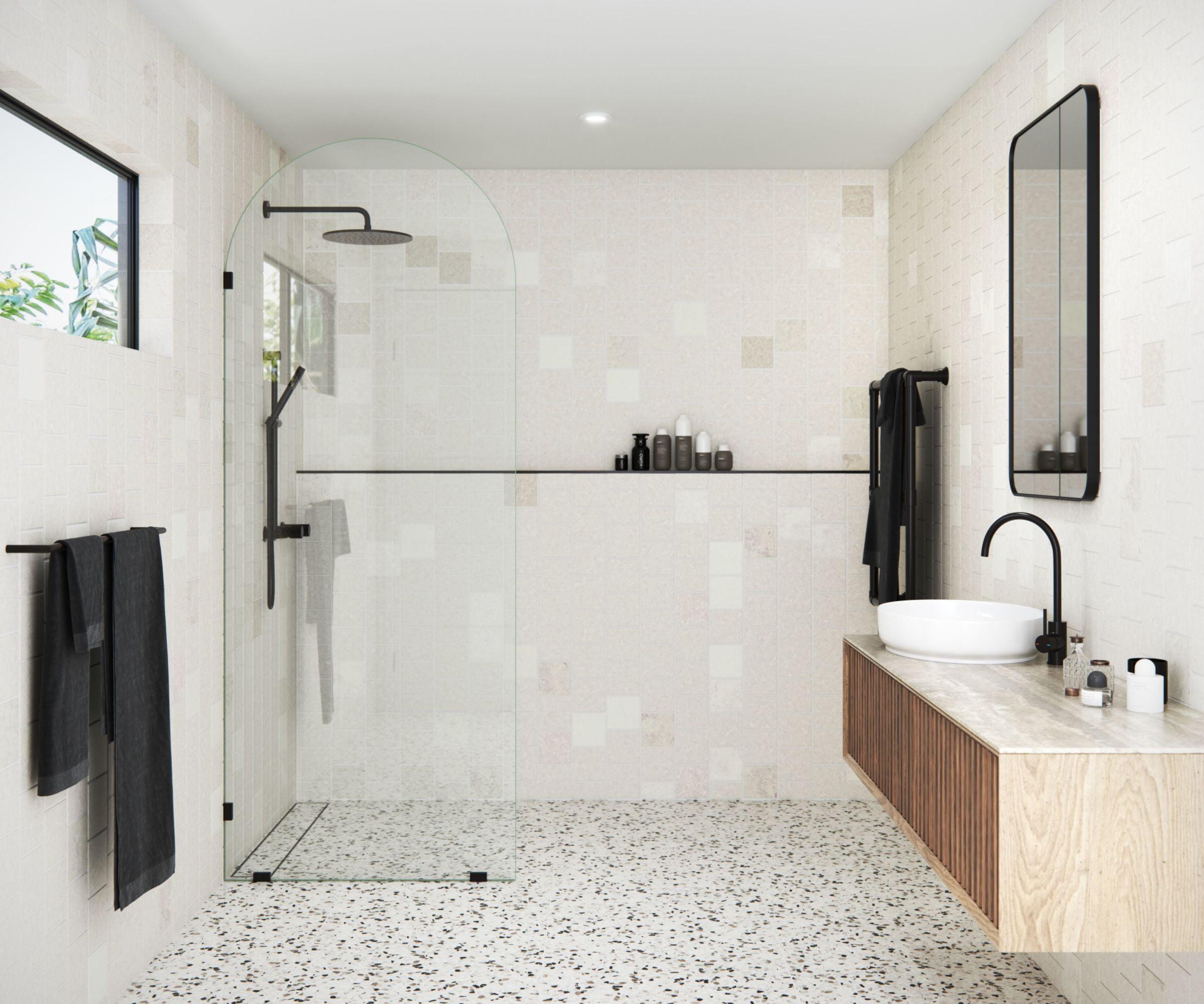 Venus 34 in. x 86.75 in. Fully Frameless Arched Single Fixed Shower Panel