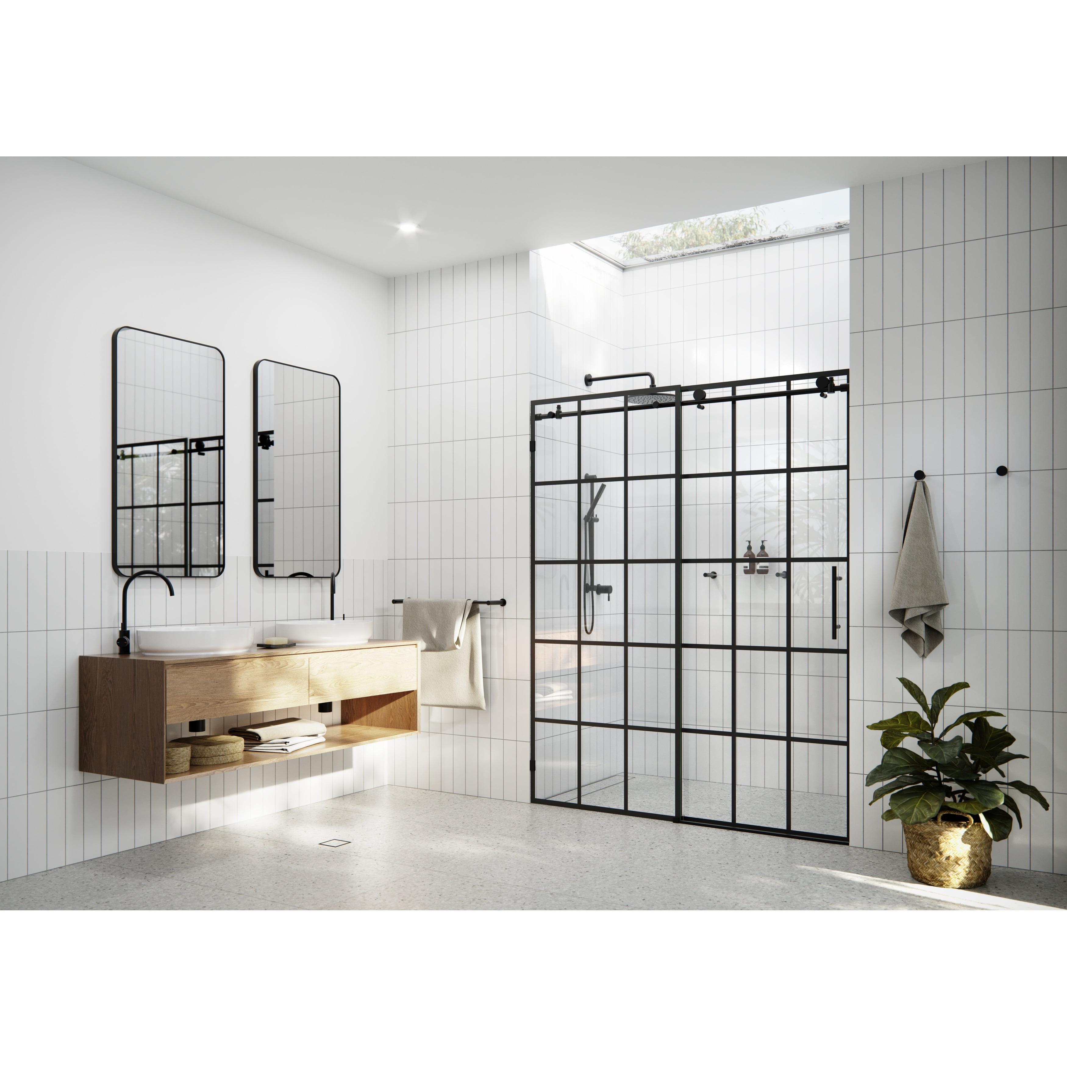 Esprit Matte Black 48" x 78" Sliding Shower Door with Brass Hardware