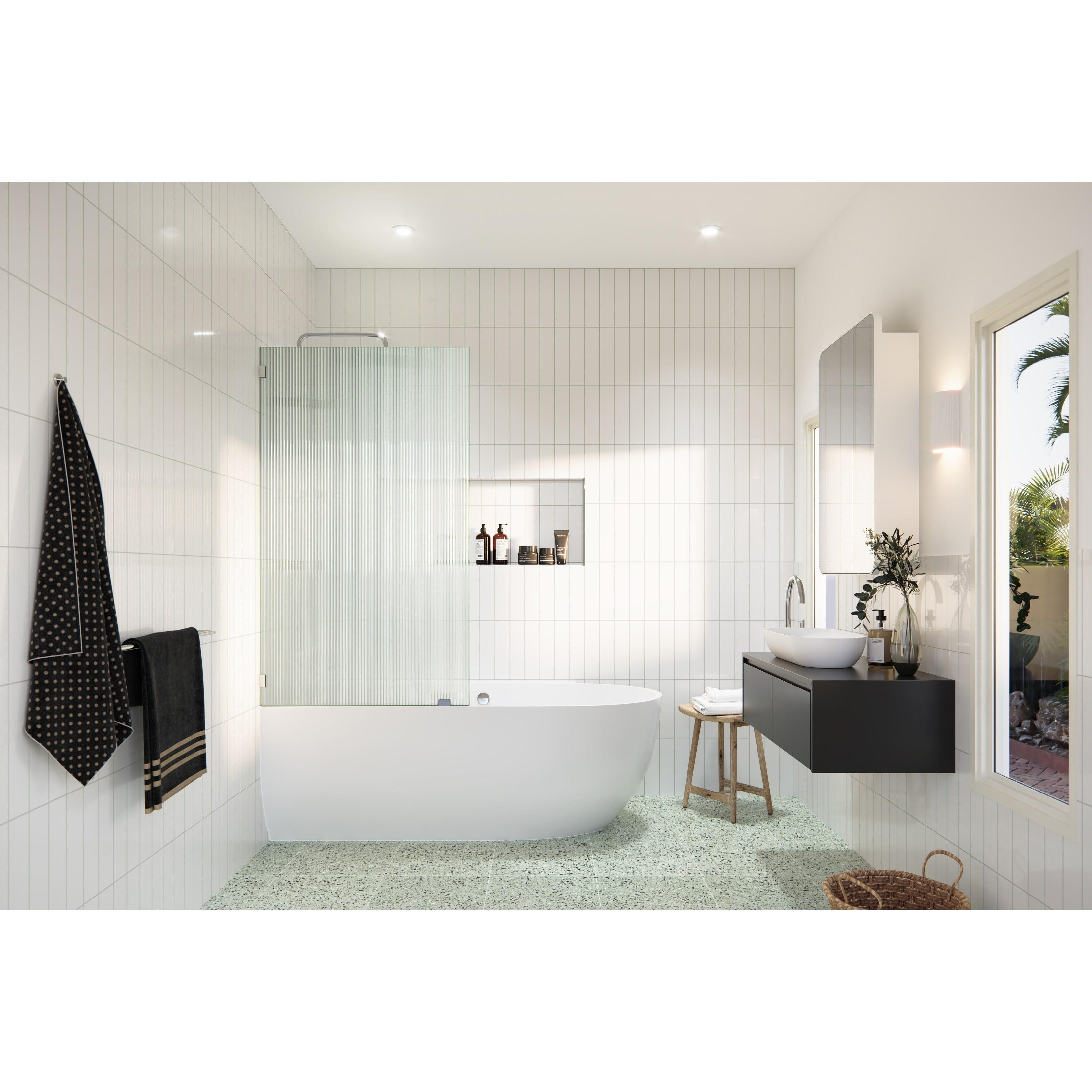 Gaia 30" x 58.25" Frameless Fluted Glass Bath Panel with Chrome Finish