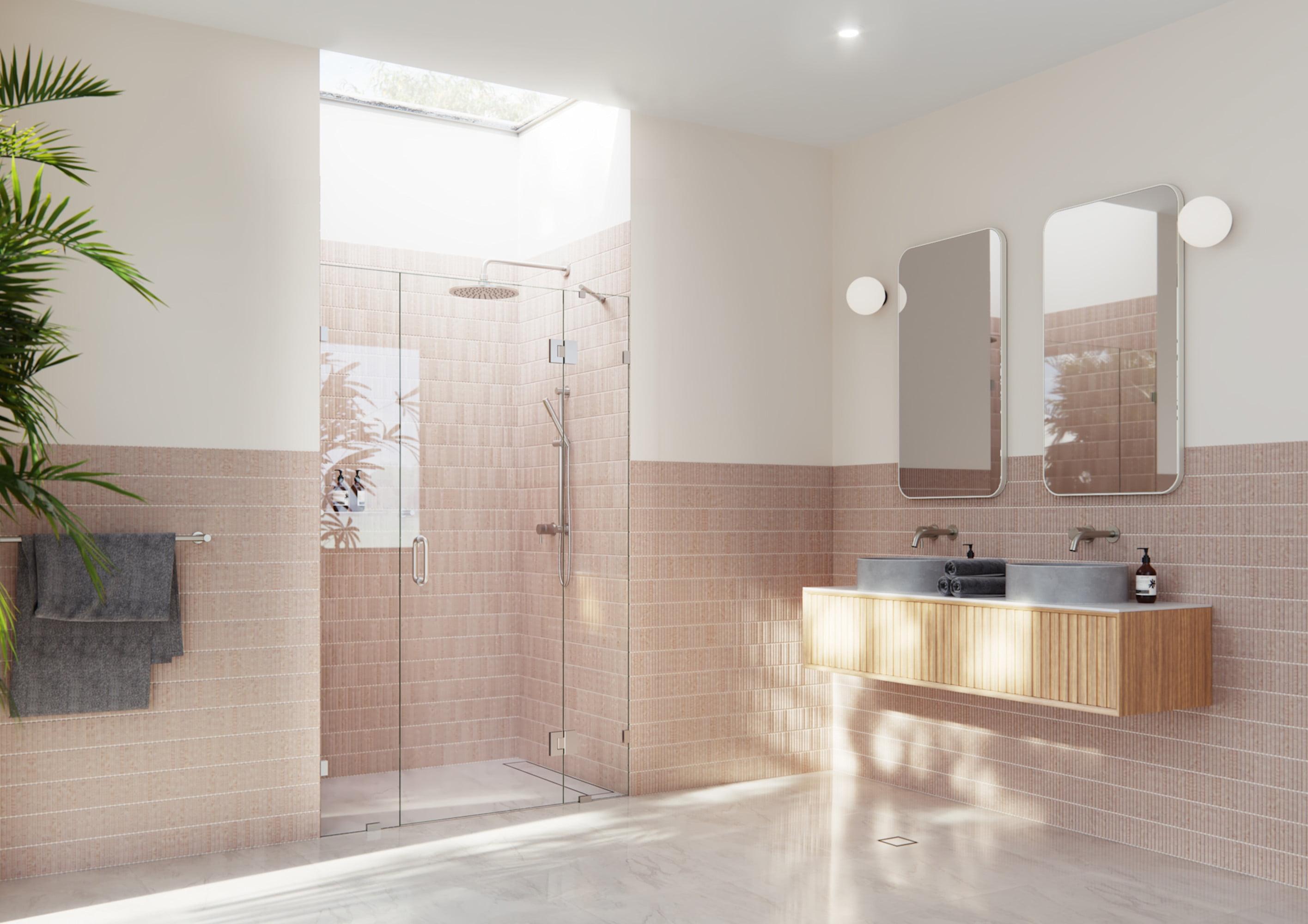 Glass Warehouse Stellar 48.5 in. W x 78 in. H Fully Frameless 3 Panel Inline Glass Hinged Shower Enclosure GHF-48.5-BN