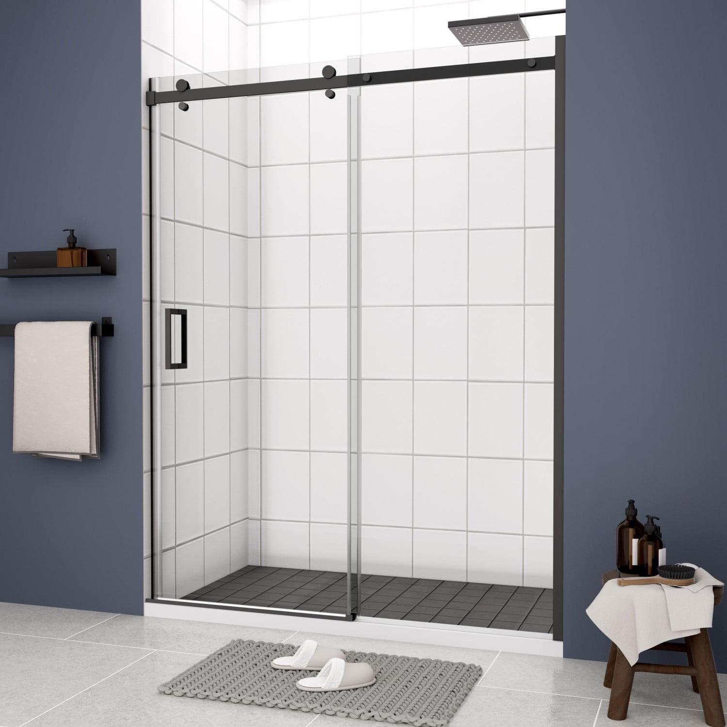 Matte Black Semi-Frameless Sliding Shower Door with Clear Glass