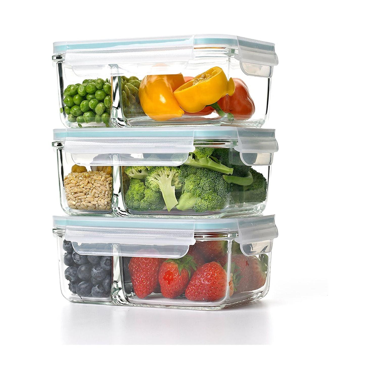 Clear Tempered Glass 3-Piece Divided Food Storage Set