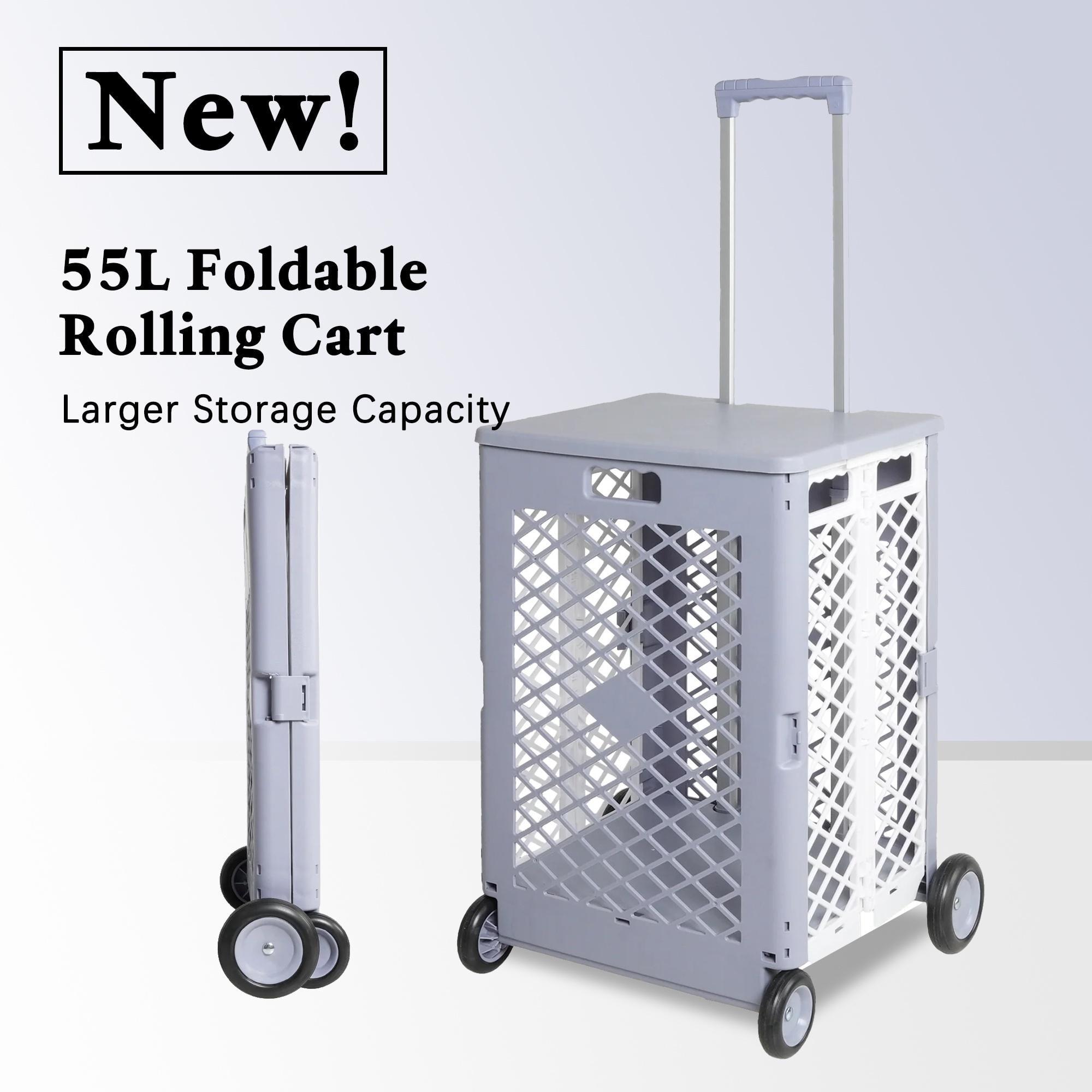 55L Gray Foldable Rolling Cart with Telescopic Handle