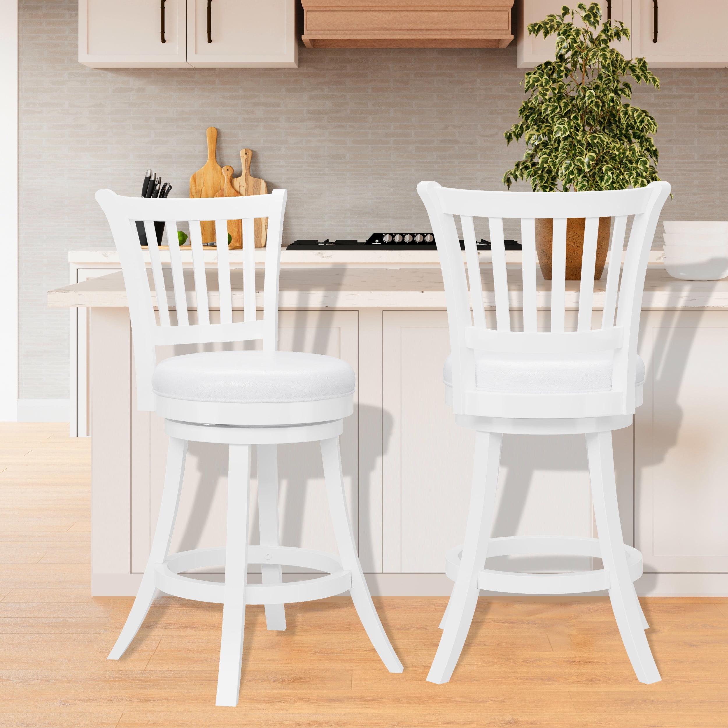 Monarch Specialties Bar Stool Set Of 2 Swivel Counter Height Kitchen White Wood Grey Leather Look Transitional