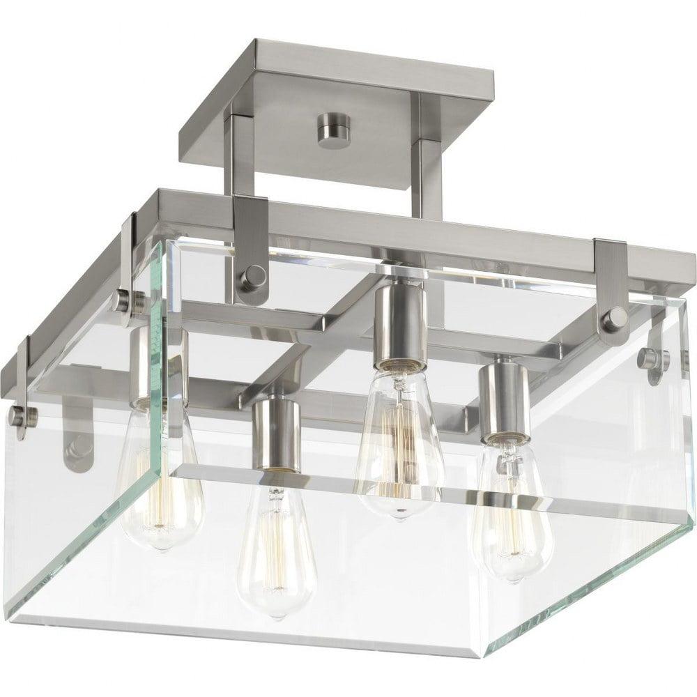 Progress Lighting Glayse 4-Light Semi-Flush Convertible Fixture, Brushed Nickel, Beveled Glass Shade