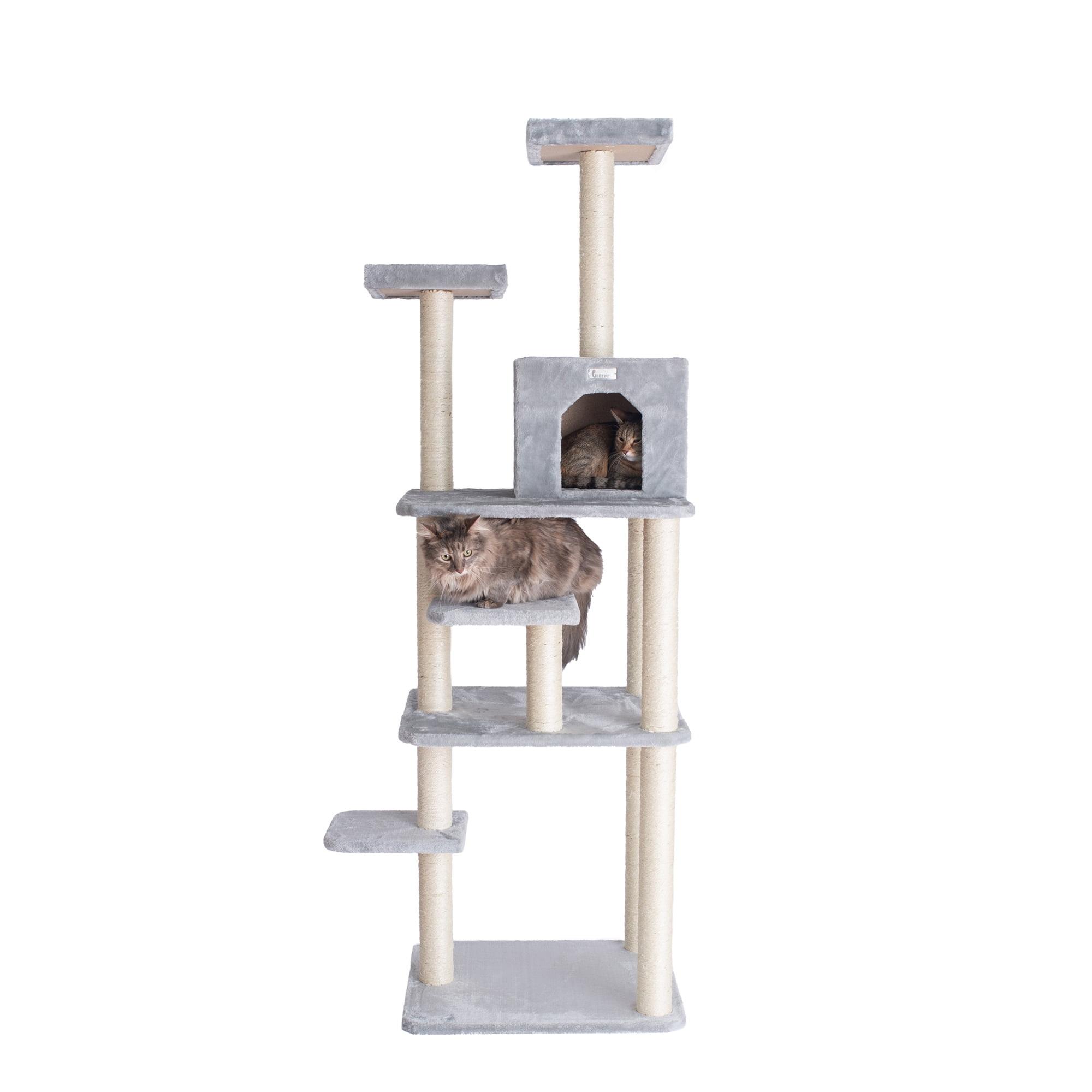 GleePet GP787408 74-Inch Real Wood Cat Tree With Seven Levels, Beige/Silver Gray