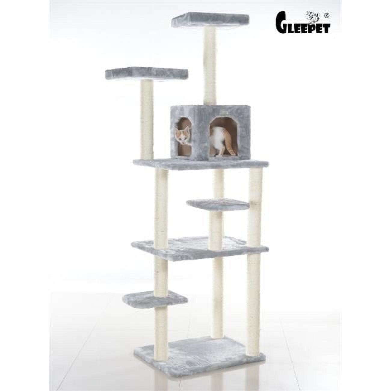 GleePet GP787408 74-Inch Real Wood Cat Tree With Seven Levels, Beige/Silver Gray