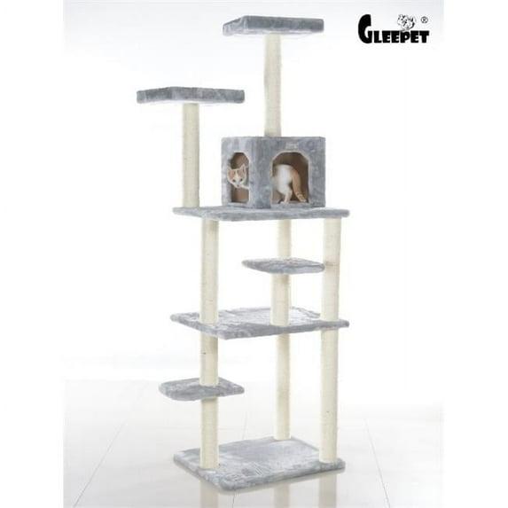 GleePet GP787408 74-Inch Real Wood Cat Tree With Seven Levels, Beige/Silver Gray