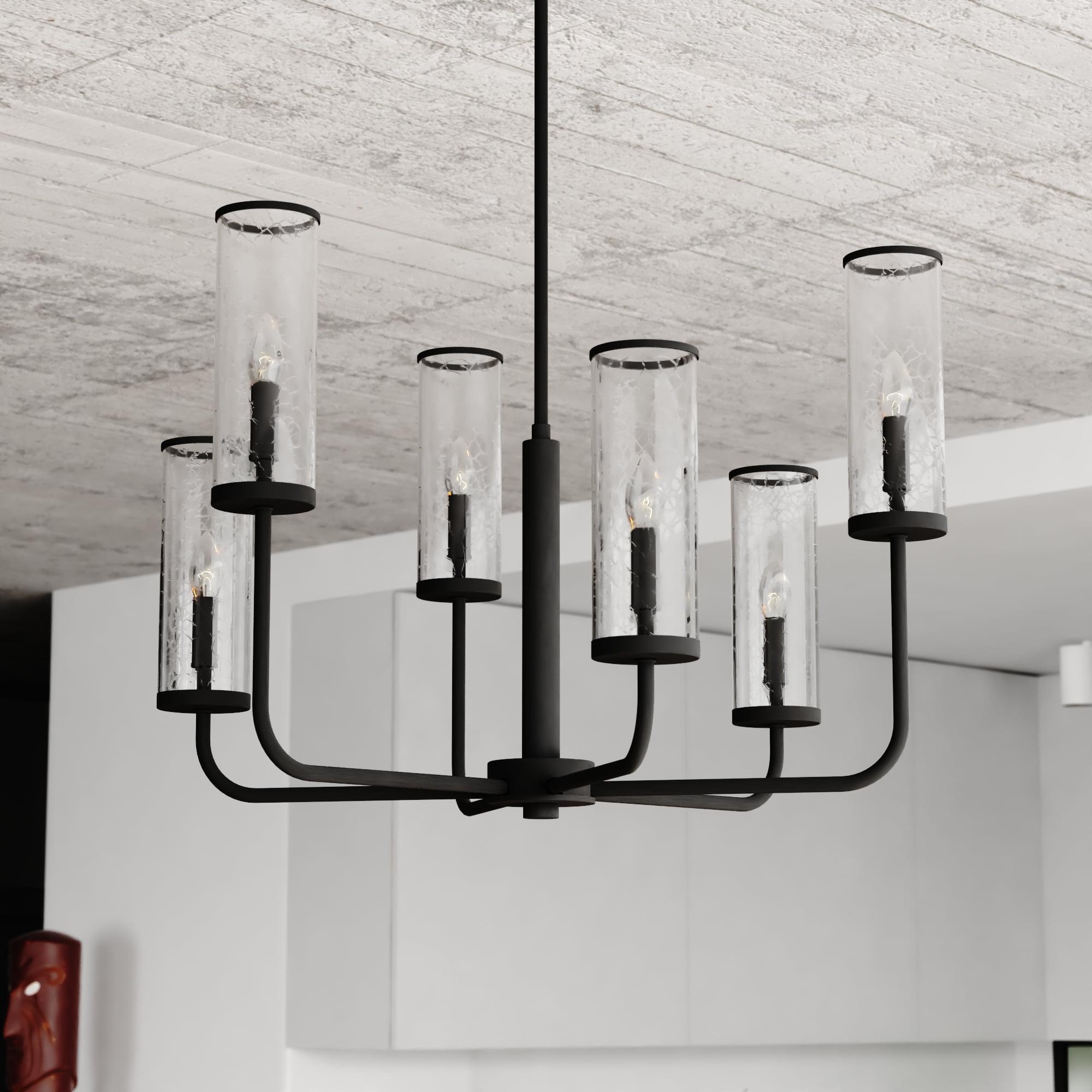 Matte Black Multi-Level Chandelier with Crackle Glass